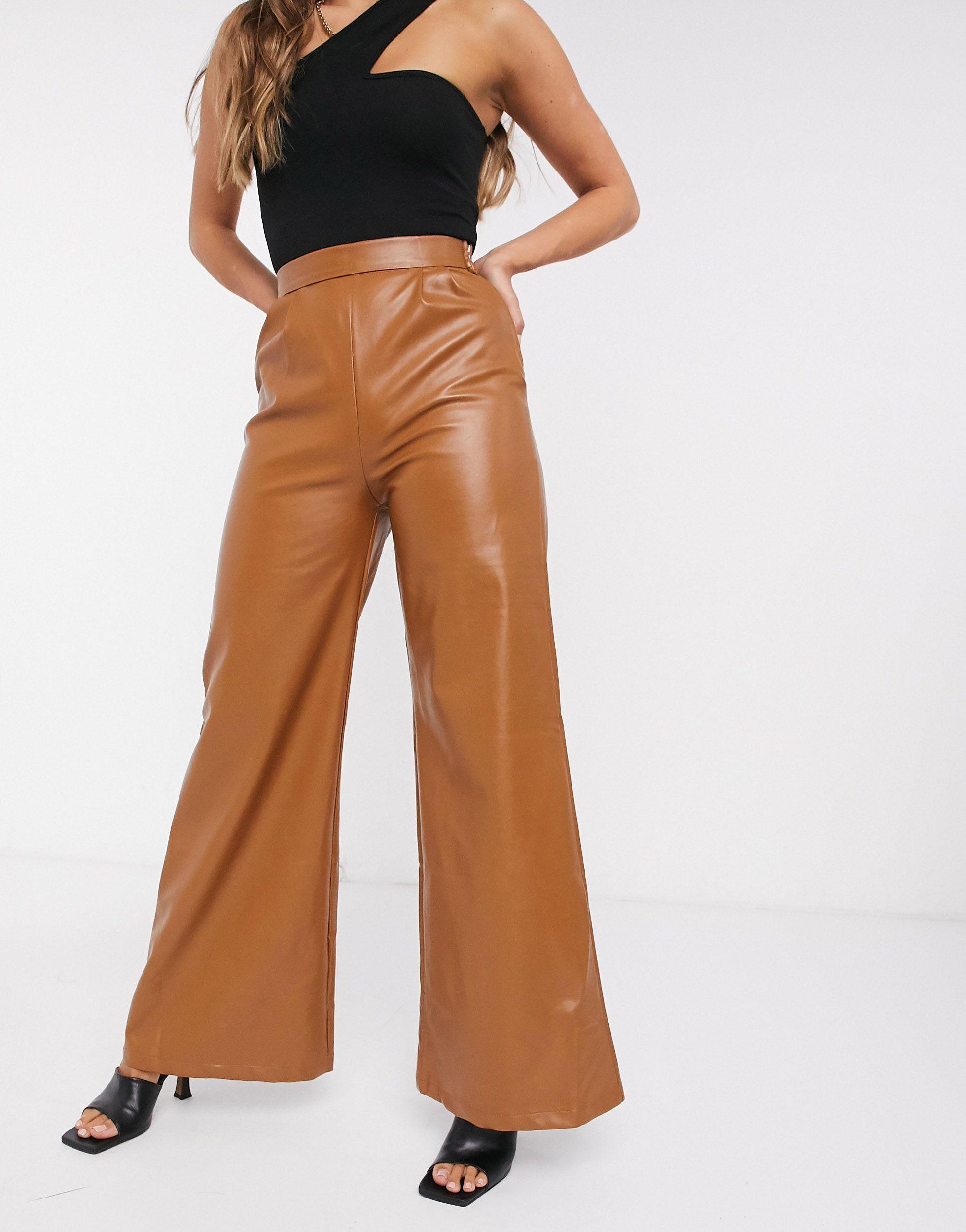 Naanaa Faux Leather Flared Pants in 