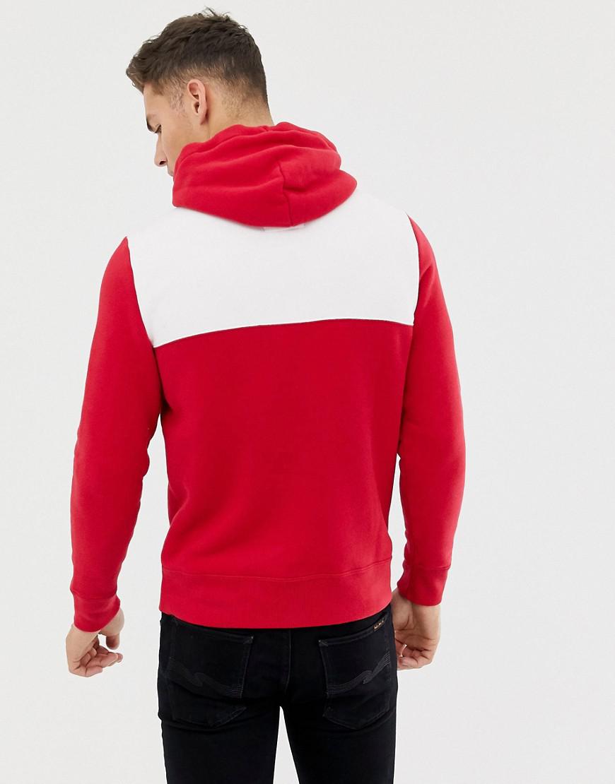 hollister red and white hoodie