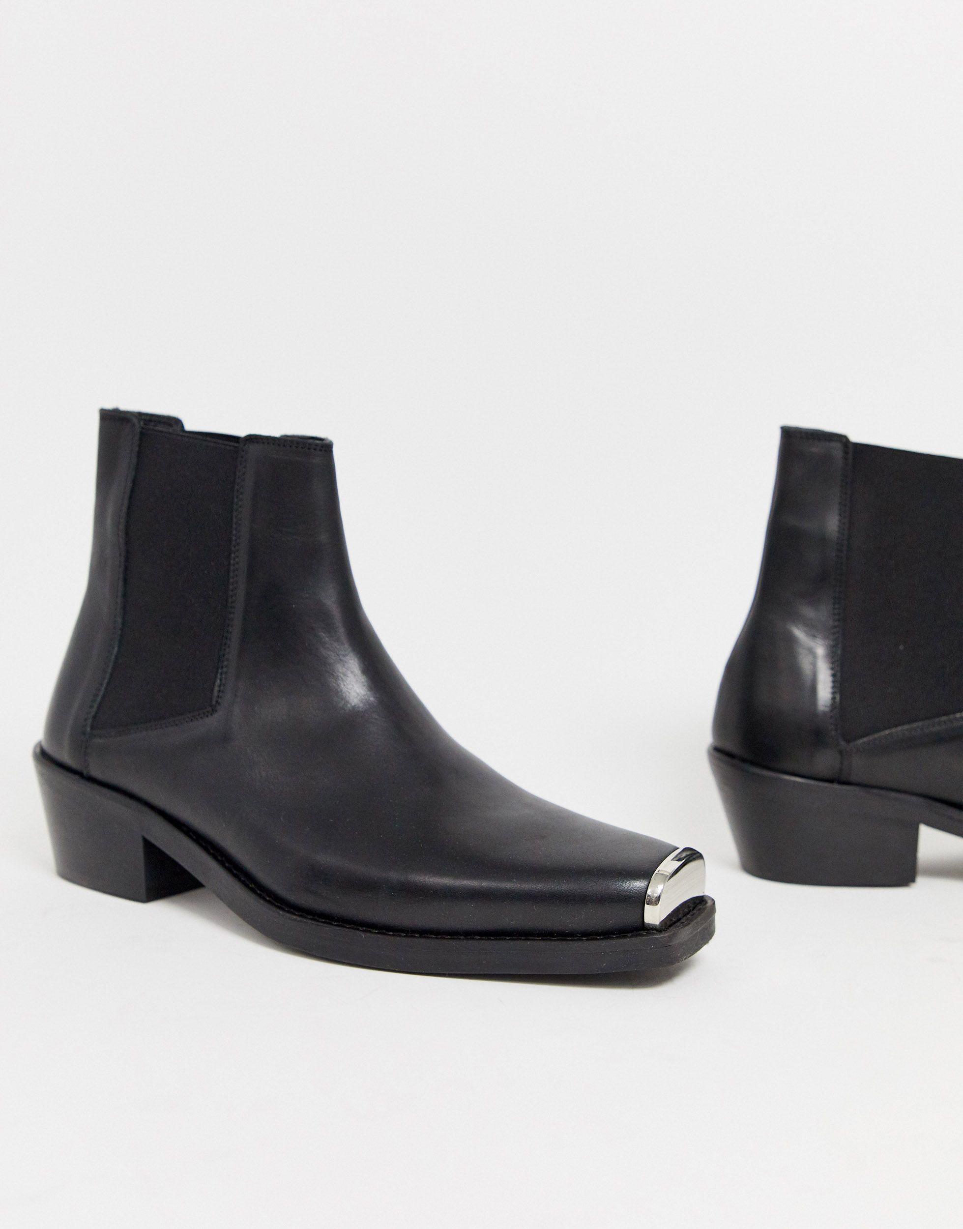 ASOS Leather Cuban Heel Western Chelsea Boots in Black for Men Lyst