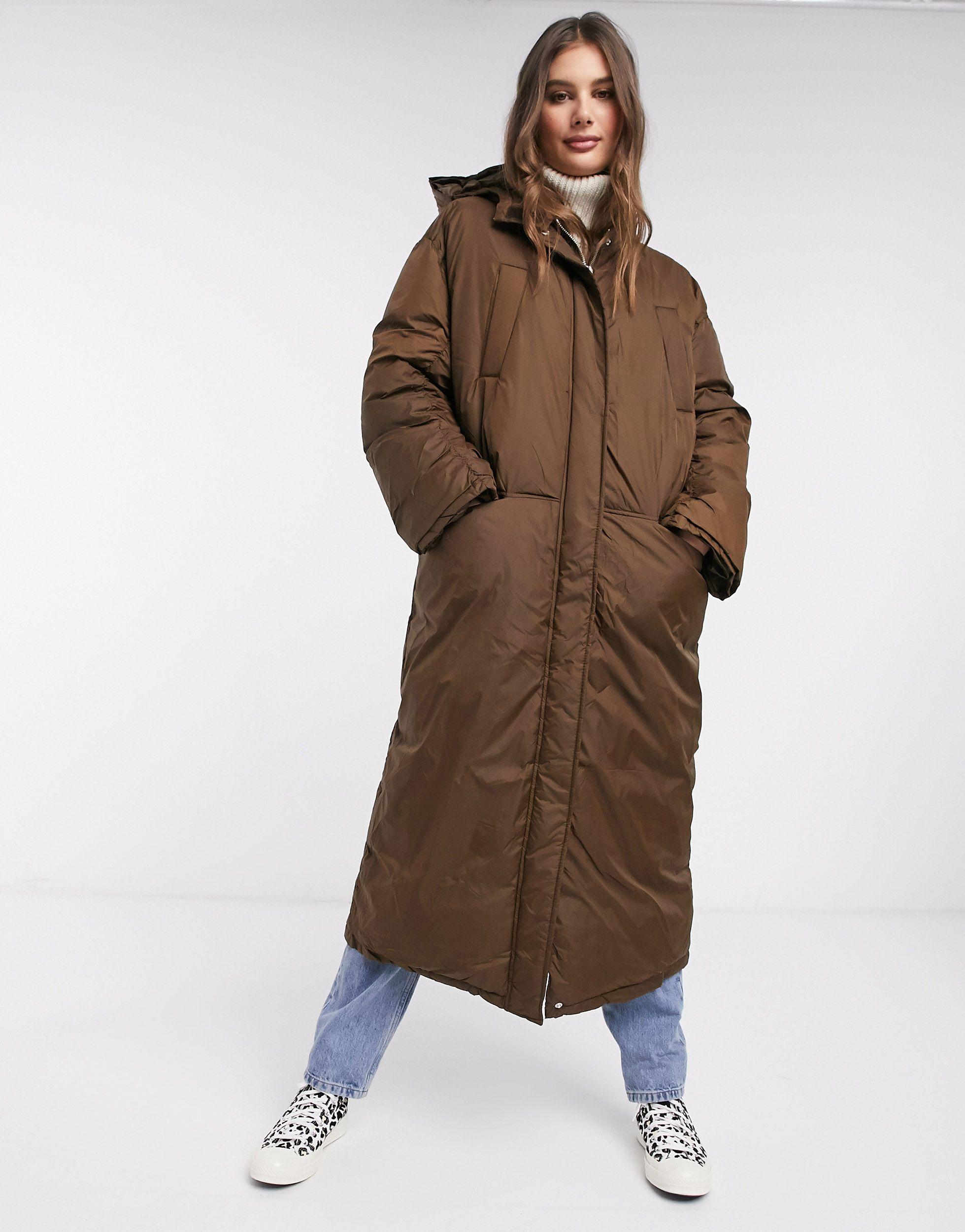 Brown maxi puffer coat Clearance
