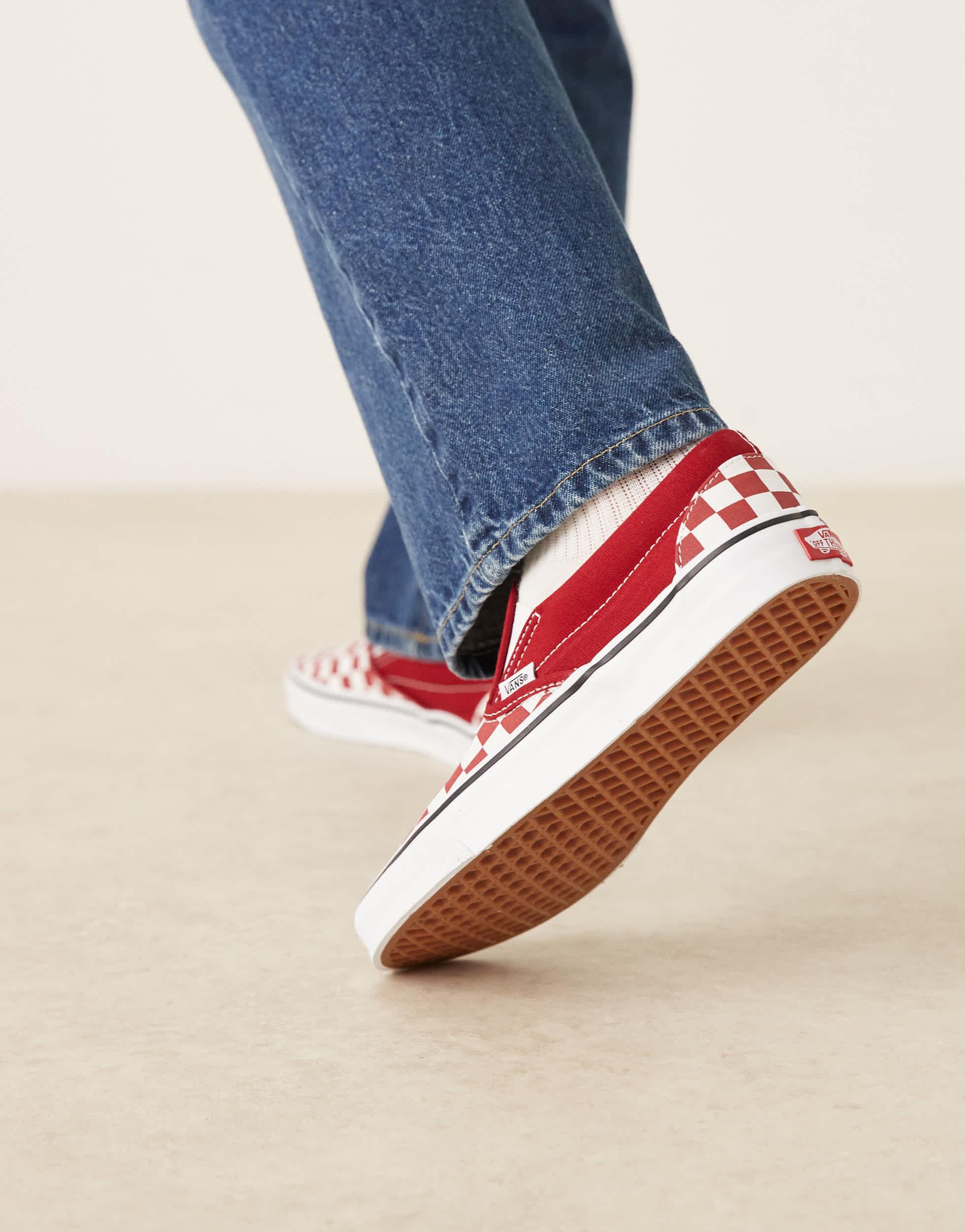 Jeans Red Checkerboard Slip On Vans Vans Classic Slip On