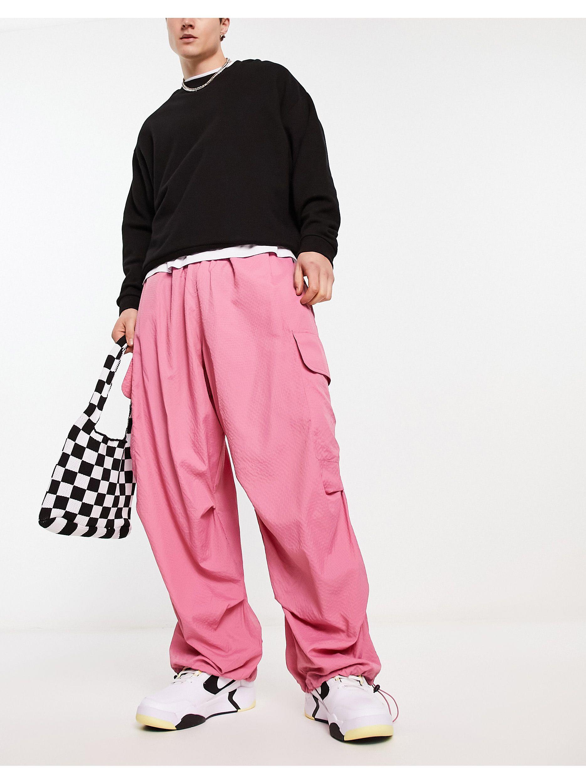 ASOS Parachute Cargo Trousers in Pink for Men