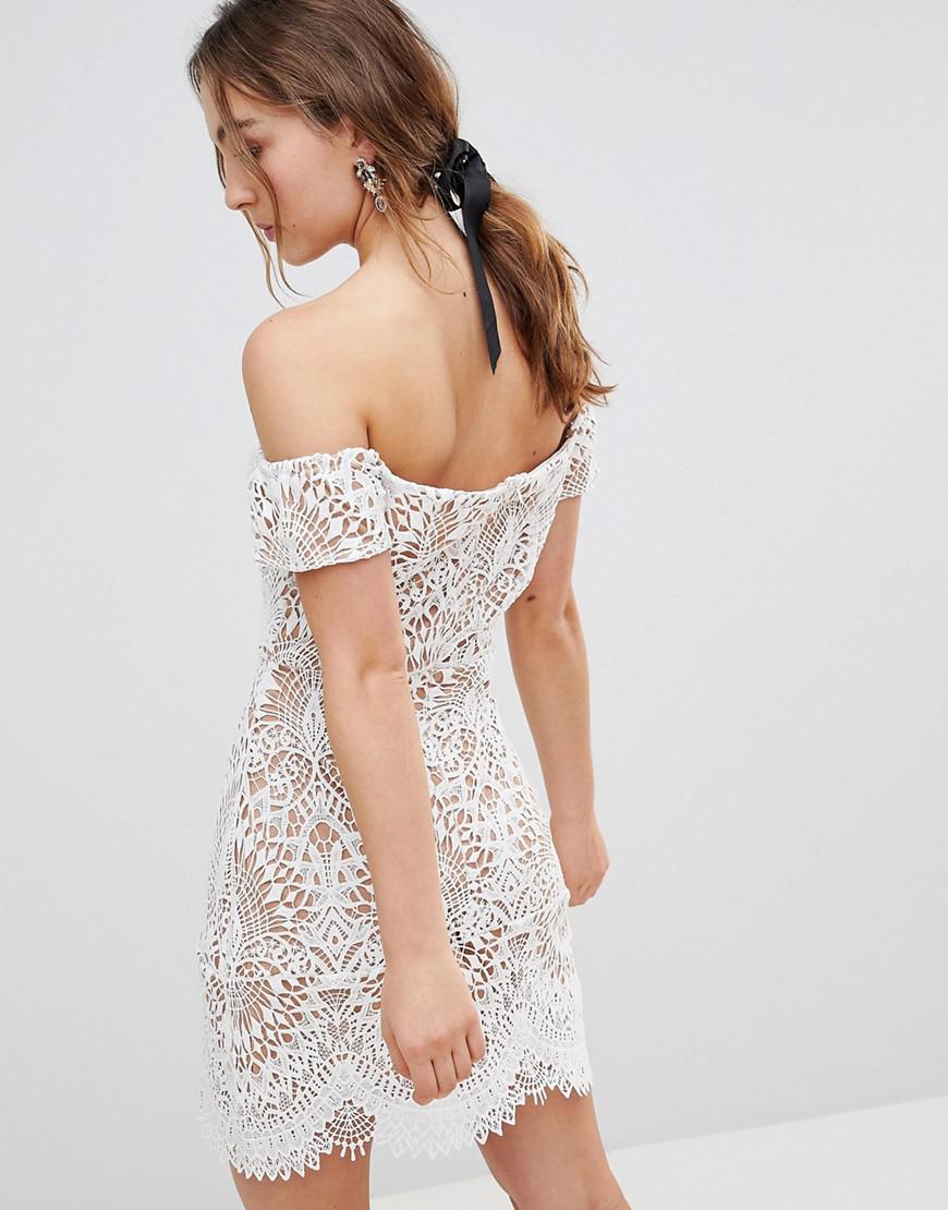 boohoo lace overlay bardot dress