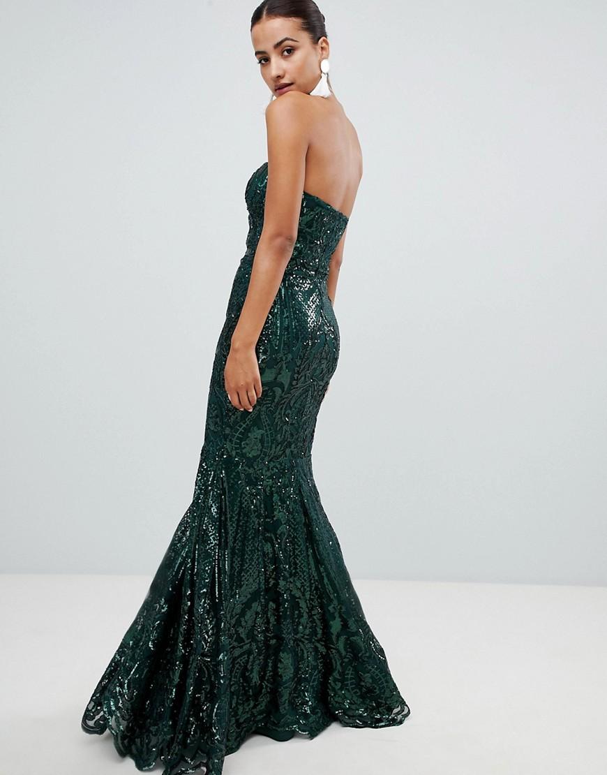 green sequin strapless dress