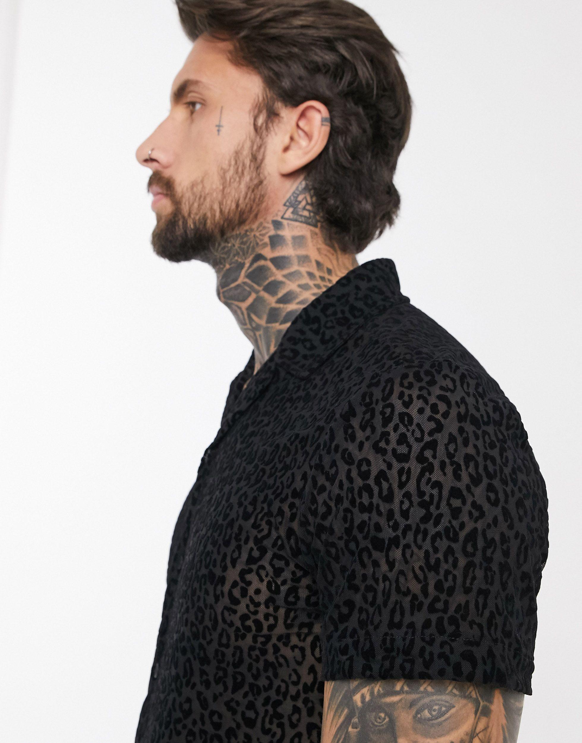 correct Matrix Rechtzetten BoohooMAN Sheer Flocked Leopard Shirt Sleeve Shirt in Black for Men | Lyst
