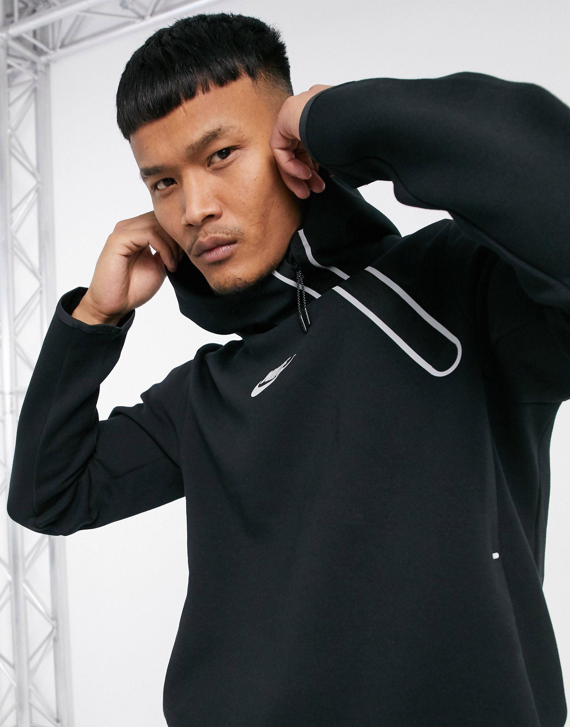 Nike Tech Fleece Asymmetric Half-zip Hoodie in Black for Men | Lyst