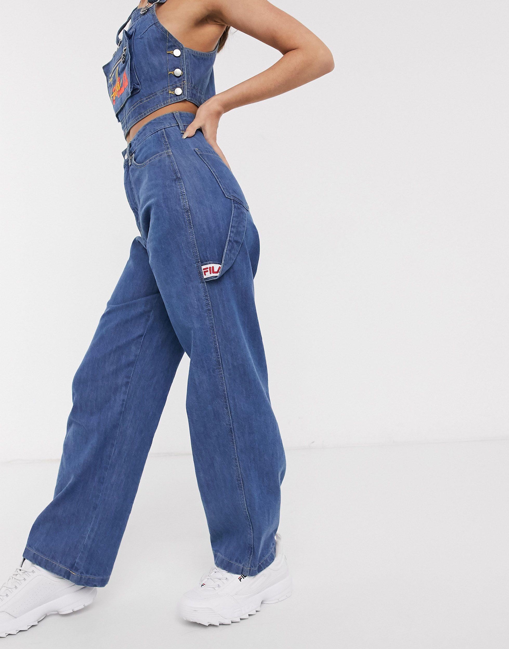 Fila baggy Jeans With Embroidered Logo-blue | Lyst