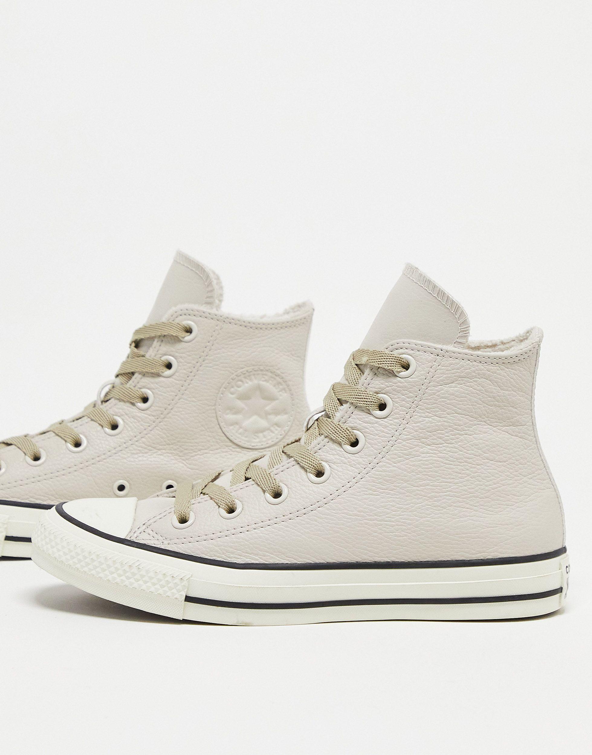 Converse Chuck Taylor All Star Leather Hi Trainers With Faux Fur Lining in  Natural | Lyst Australia