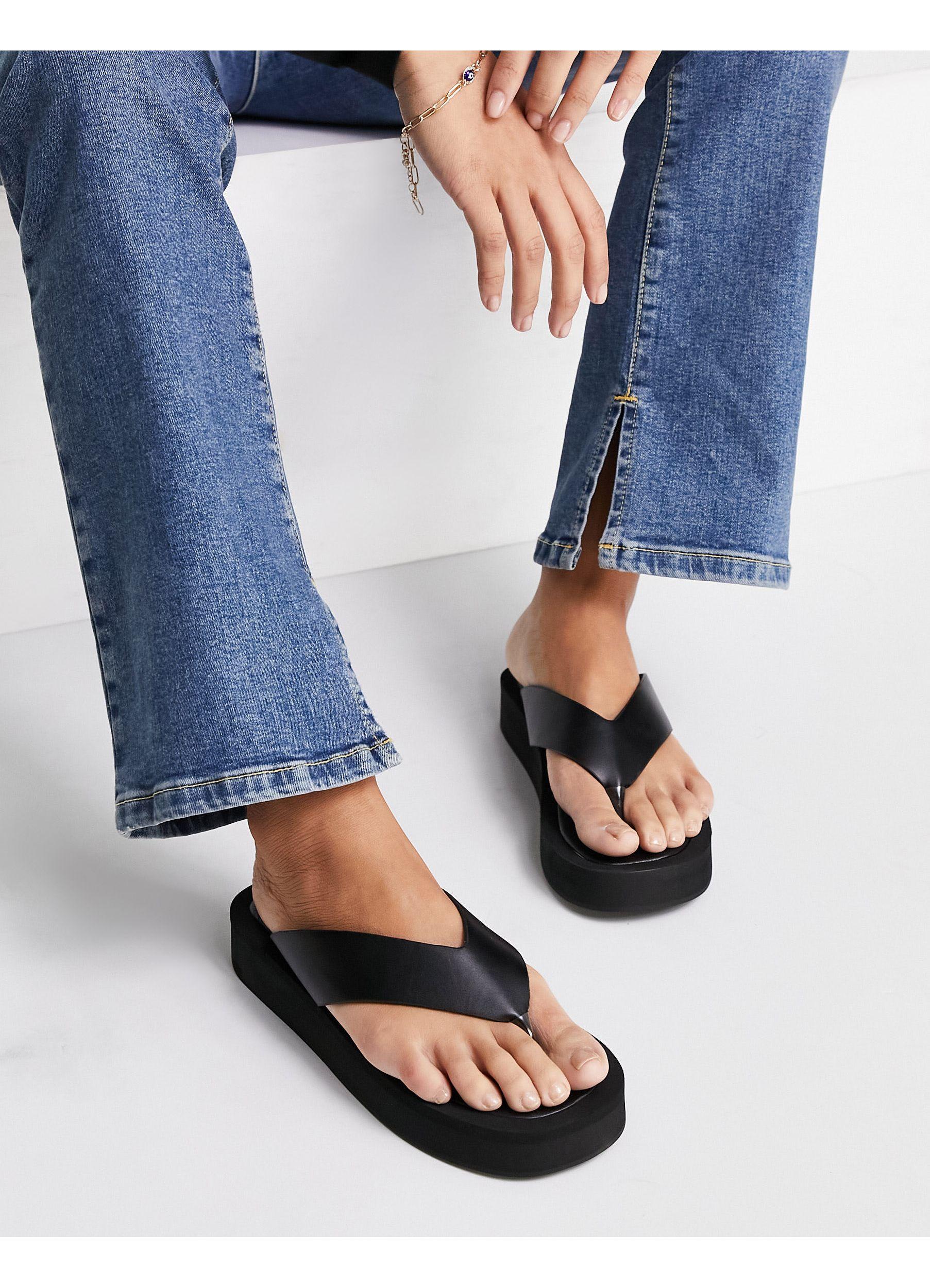 Missguided Flatform Thong Mule Sandals in Black | Lyst