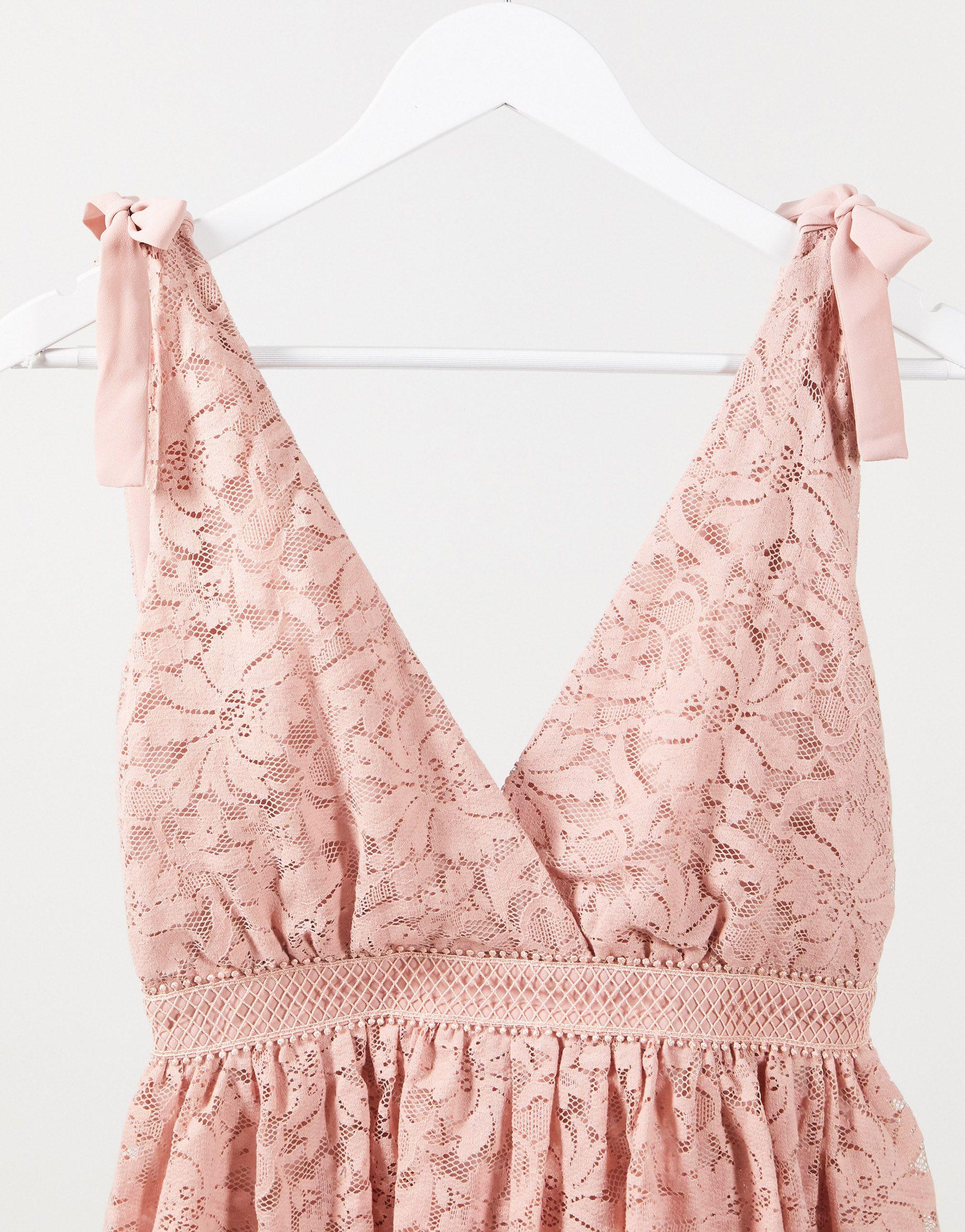 Bardot Lace Tiered Mini Dress in Pink | Lyst UK
