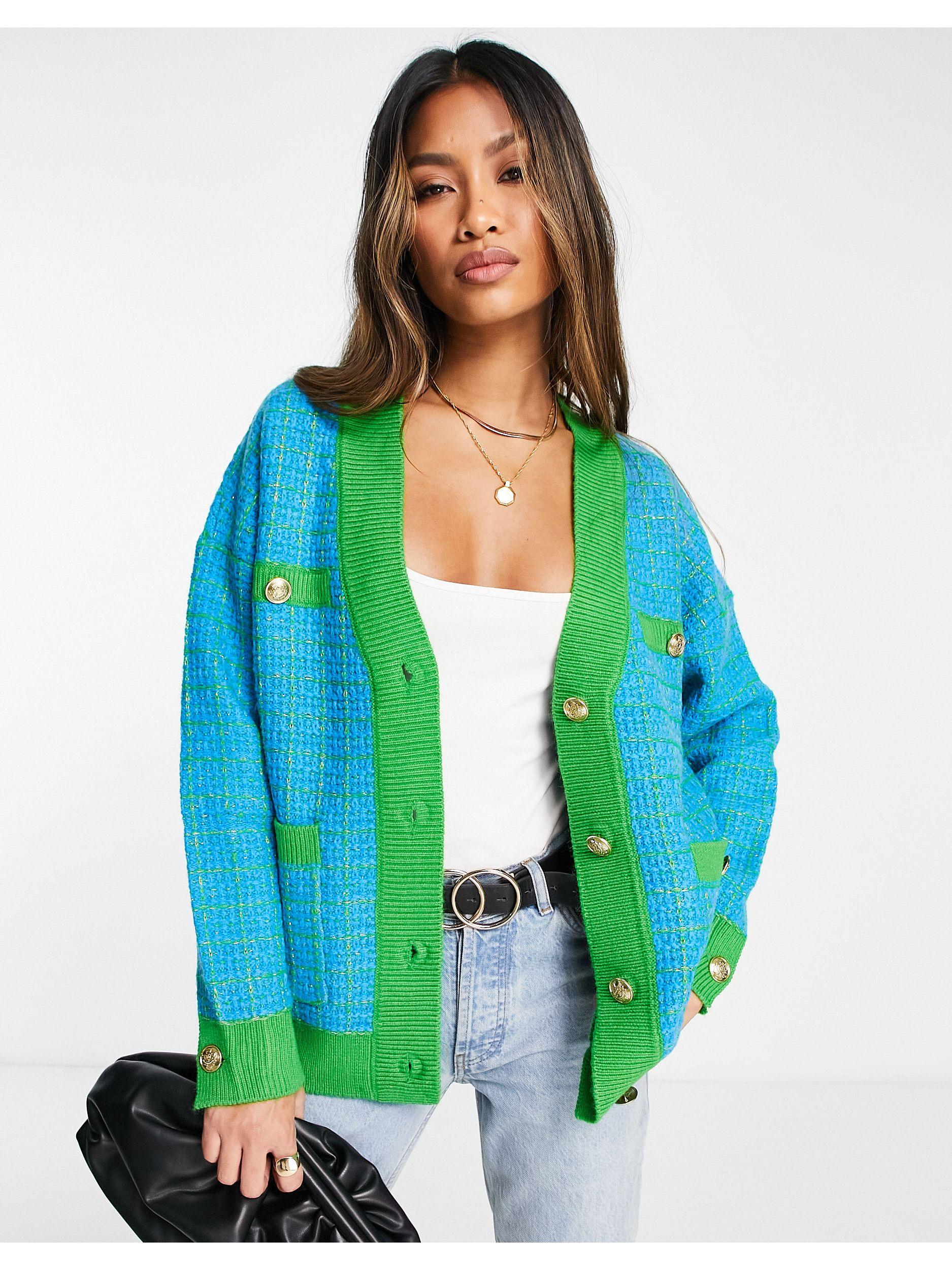 Y.A.S Boucle Button Through Cardigan in Green | Lyst