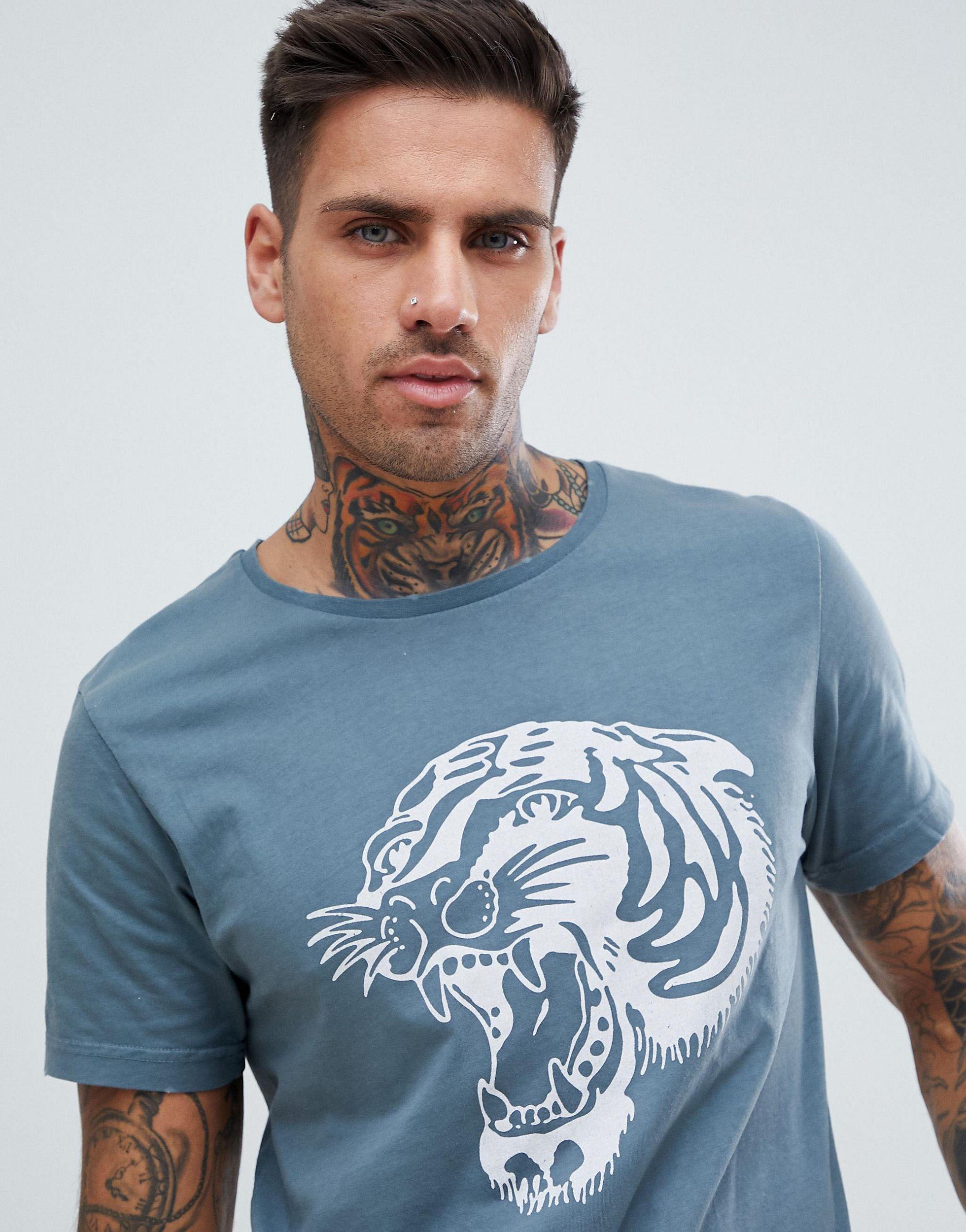 Just Junkies Denim T-shirt Met Tijgerprint in het Blauw voor heren - Lyst