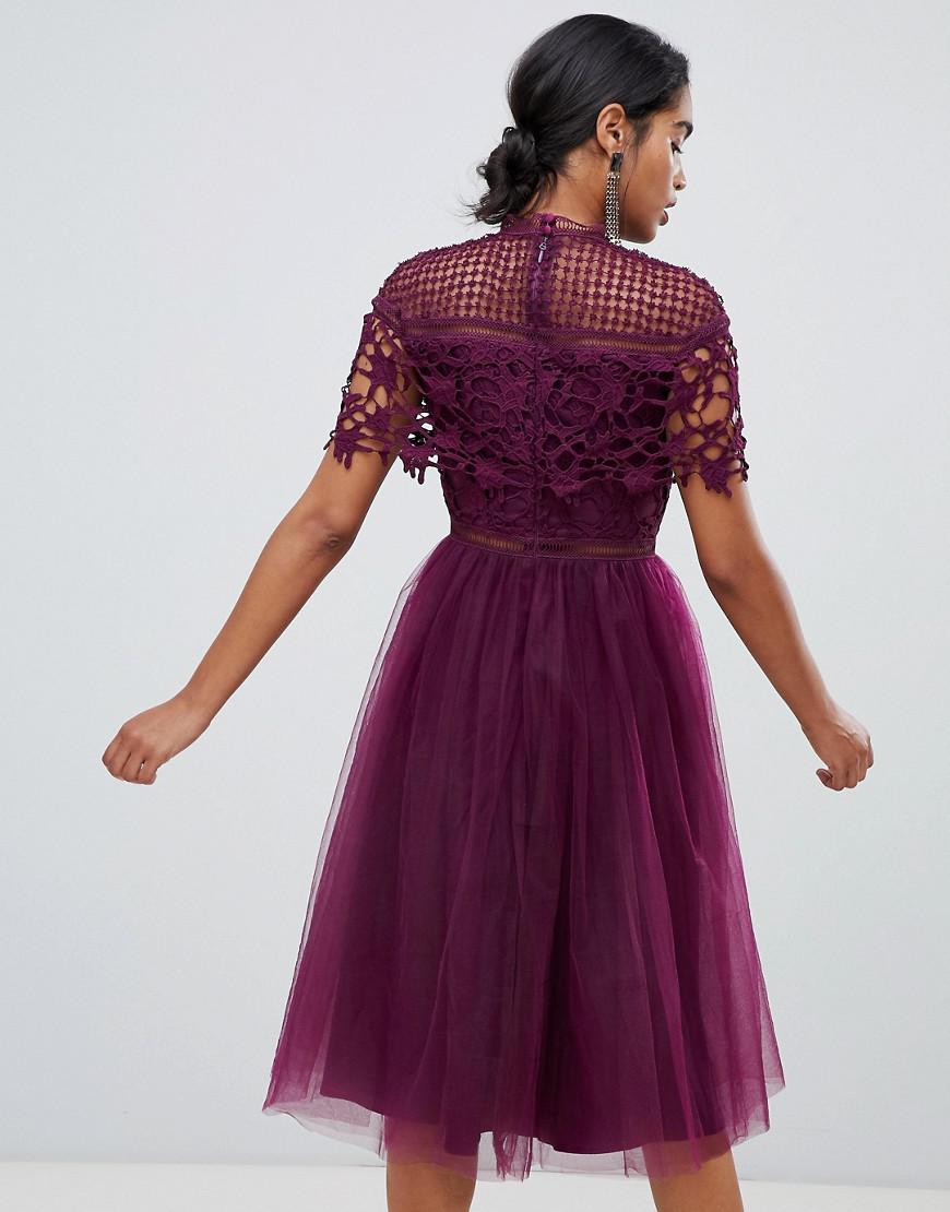 Chi Chi London 2 In 1 Lace Top Midi Dress With Tulle Skirt In Deep Purple |  Lyst