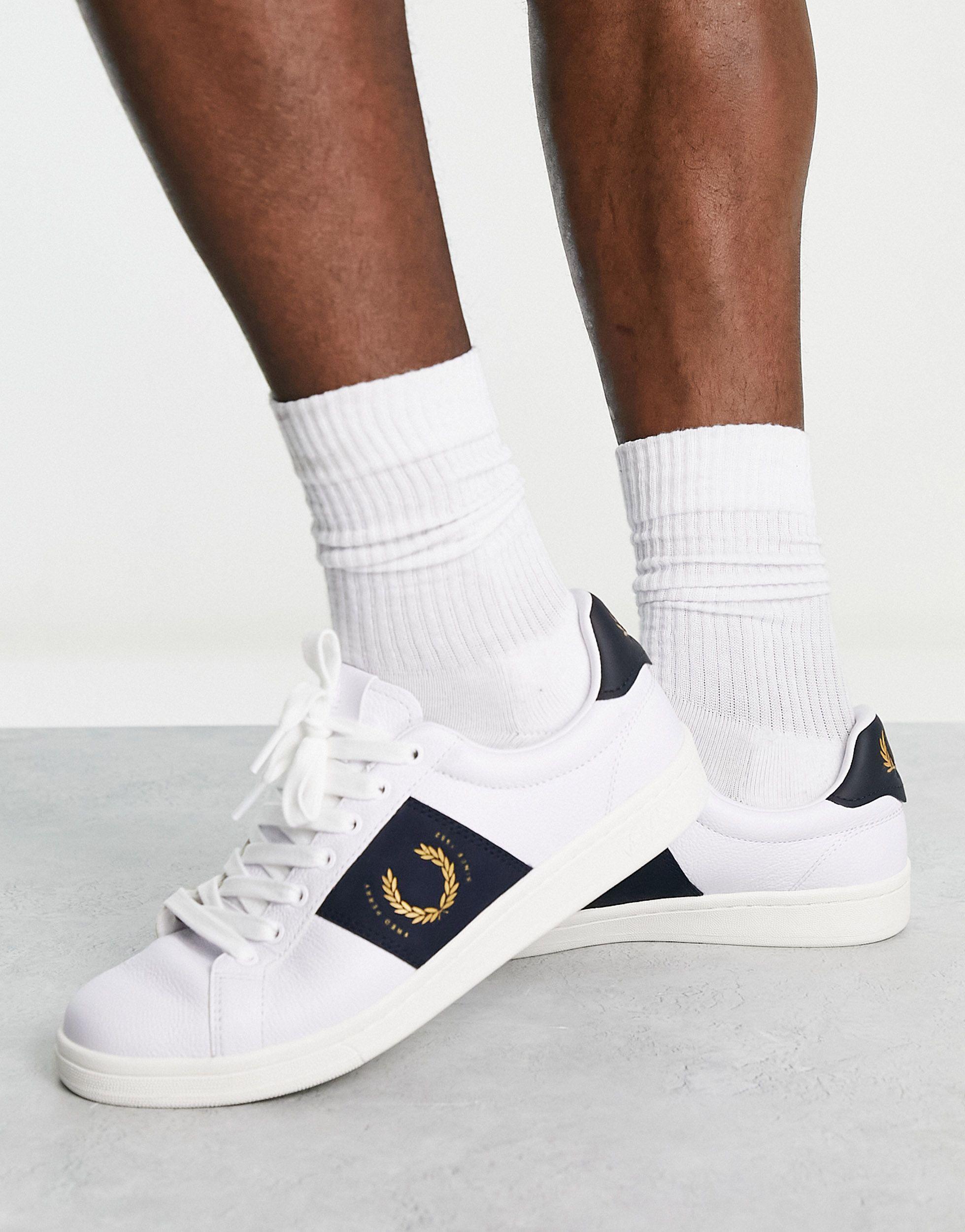 Fred Perry B721 Side Panel Leather Sneakers in White for Men | Lyst