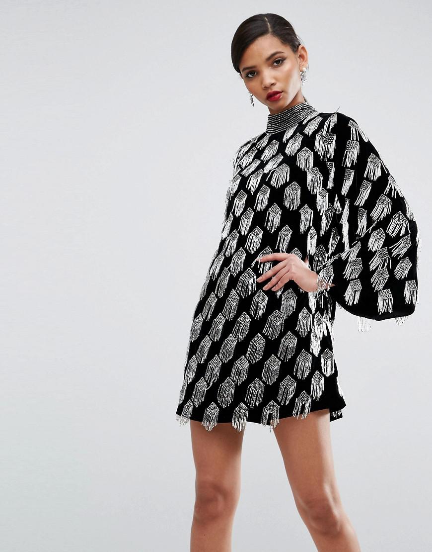 asos black tassel dress