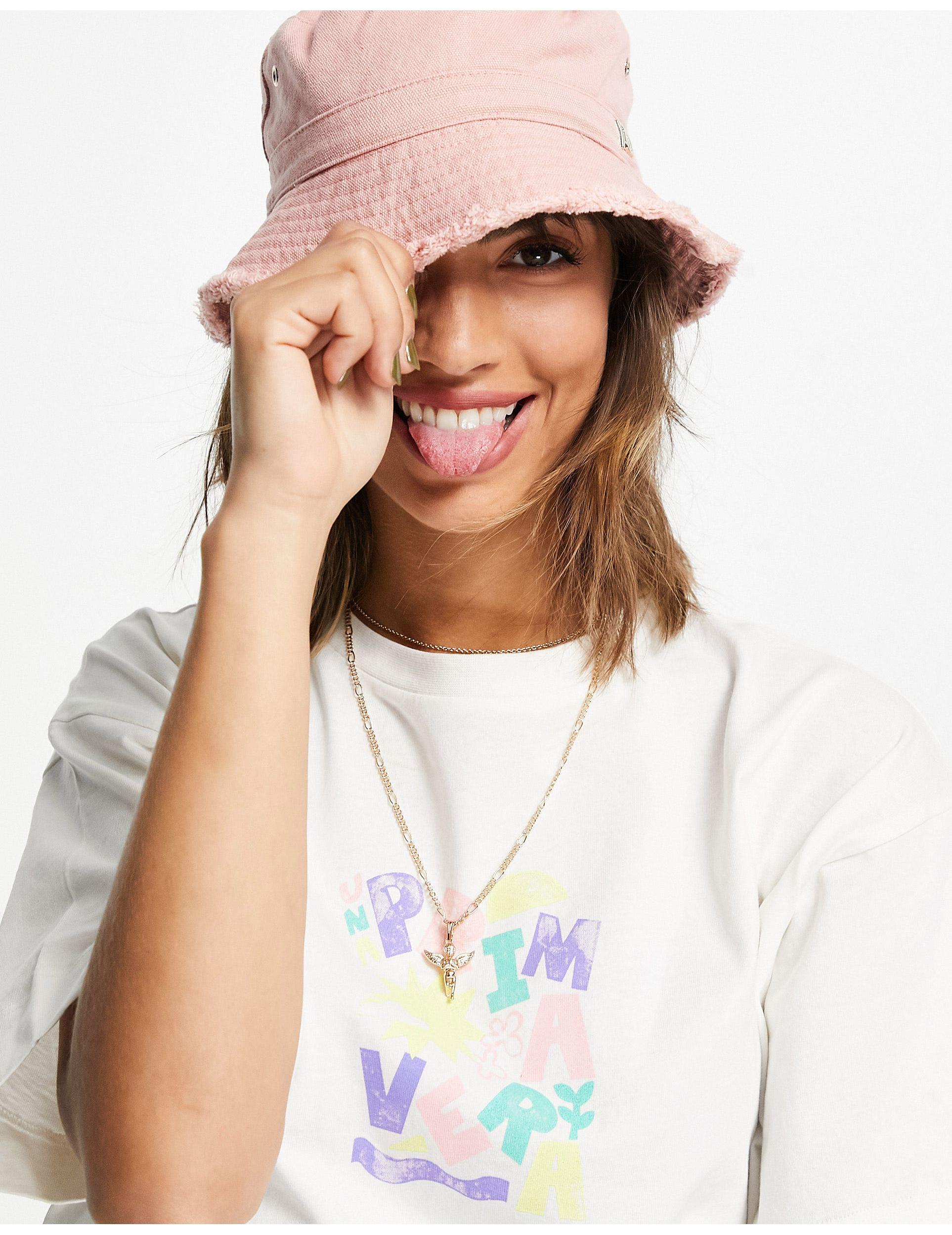 Cotton Frayed Twill Bucket Hat in Pink 