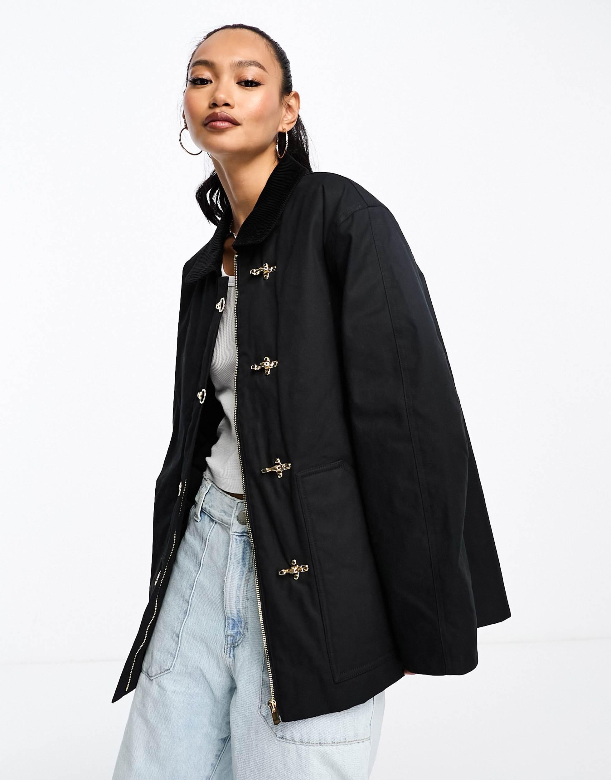 & Other Stories Waxed Cocoon Jacket With Asymmetric Snap Clasp