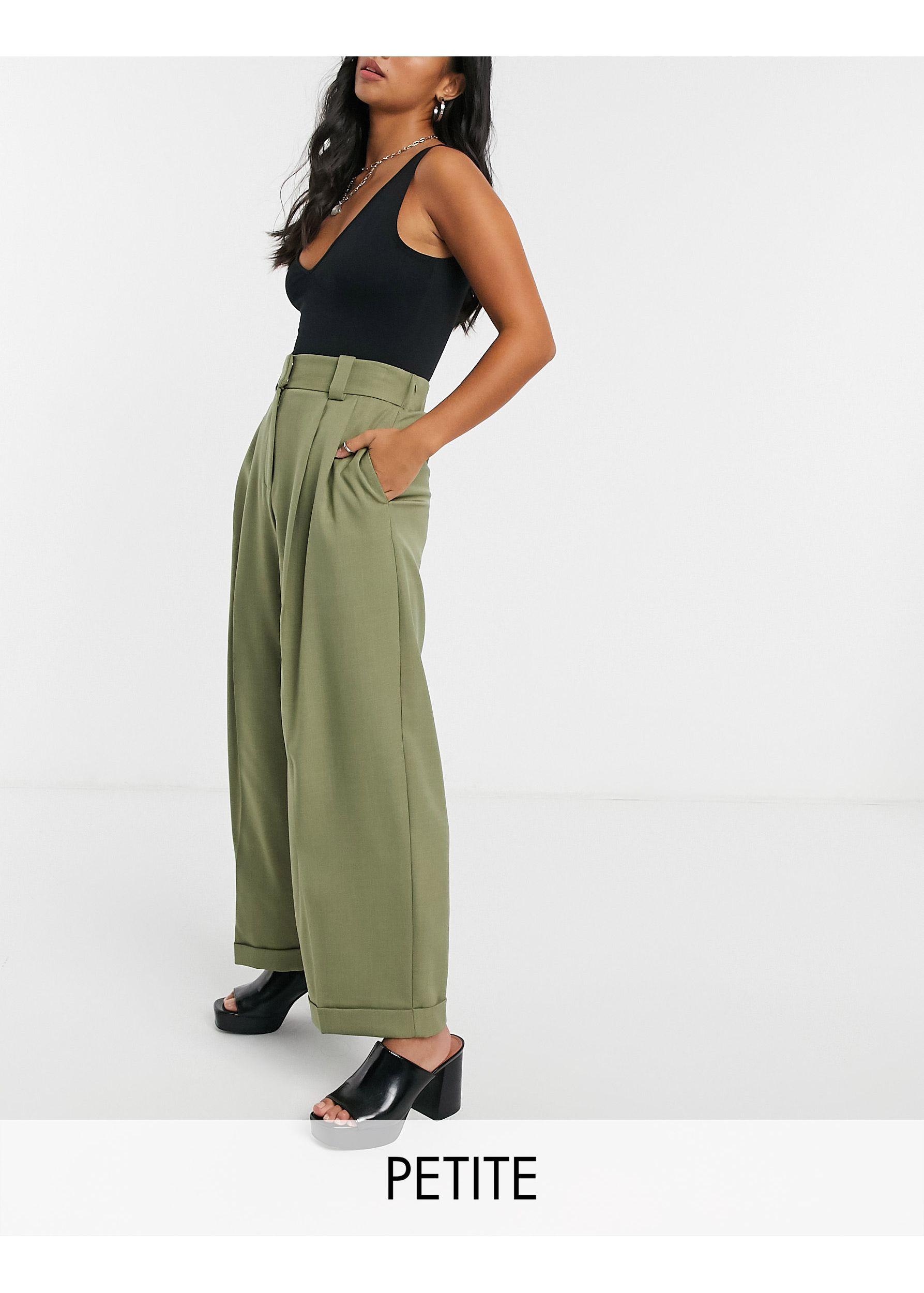 TOPSHOP Petite Elastic Back wide-legged Pants in Green | Lyst UK