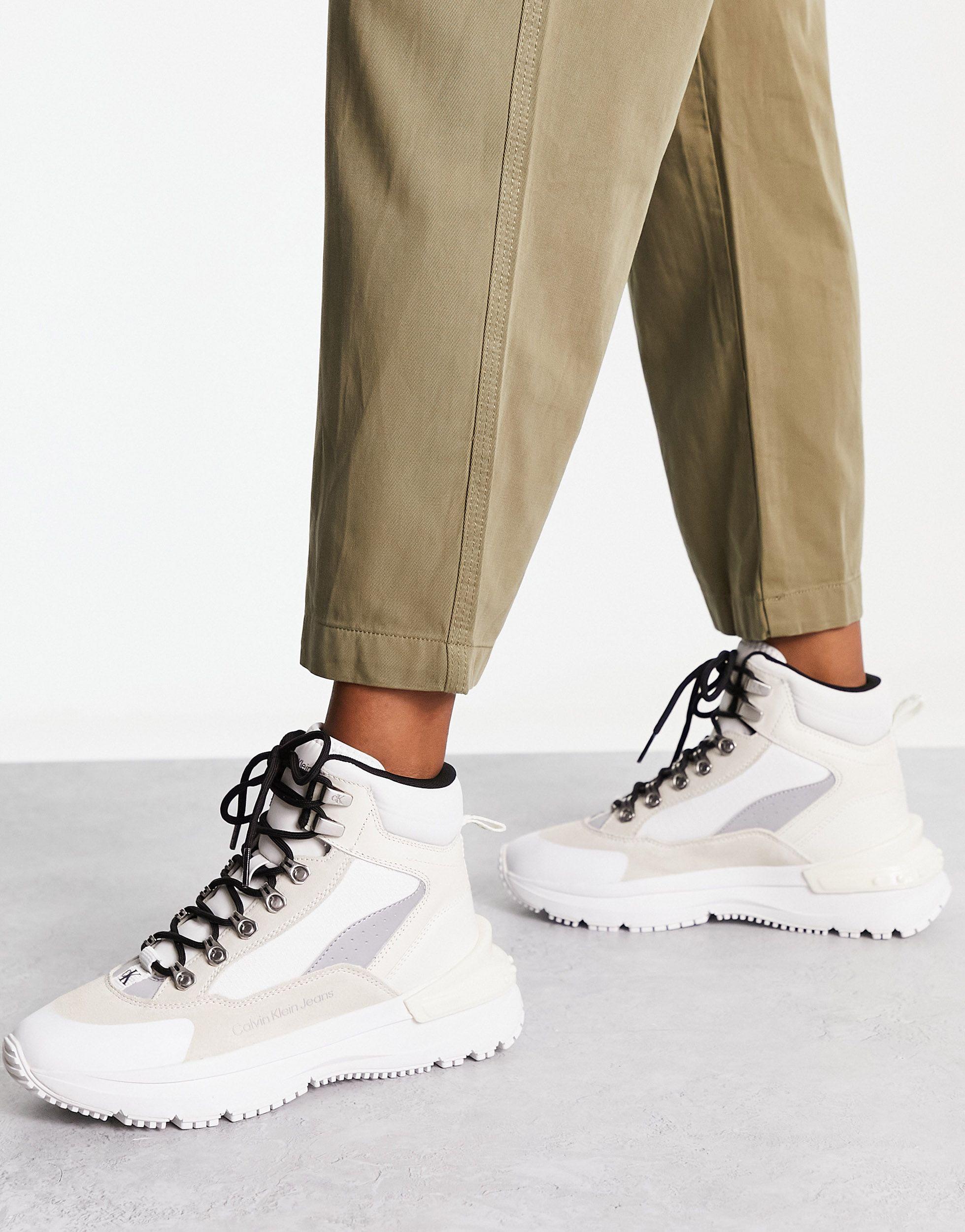 Calvin Klein Chunky Lace Up High Top Sneakers in Natural | Lyst