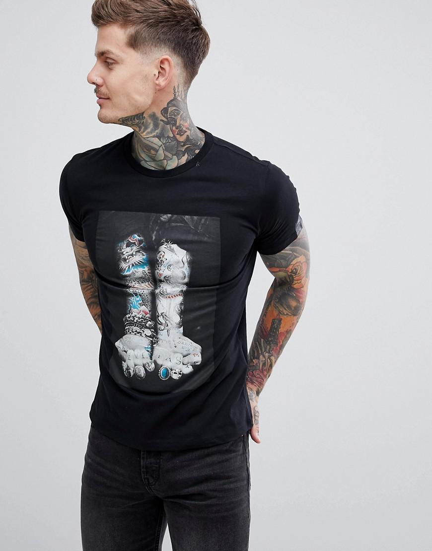 Replay Tattoo Arms Print Black T-shirt In Black for Men | Lyst