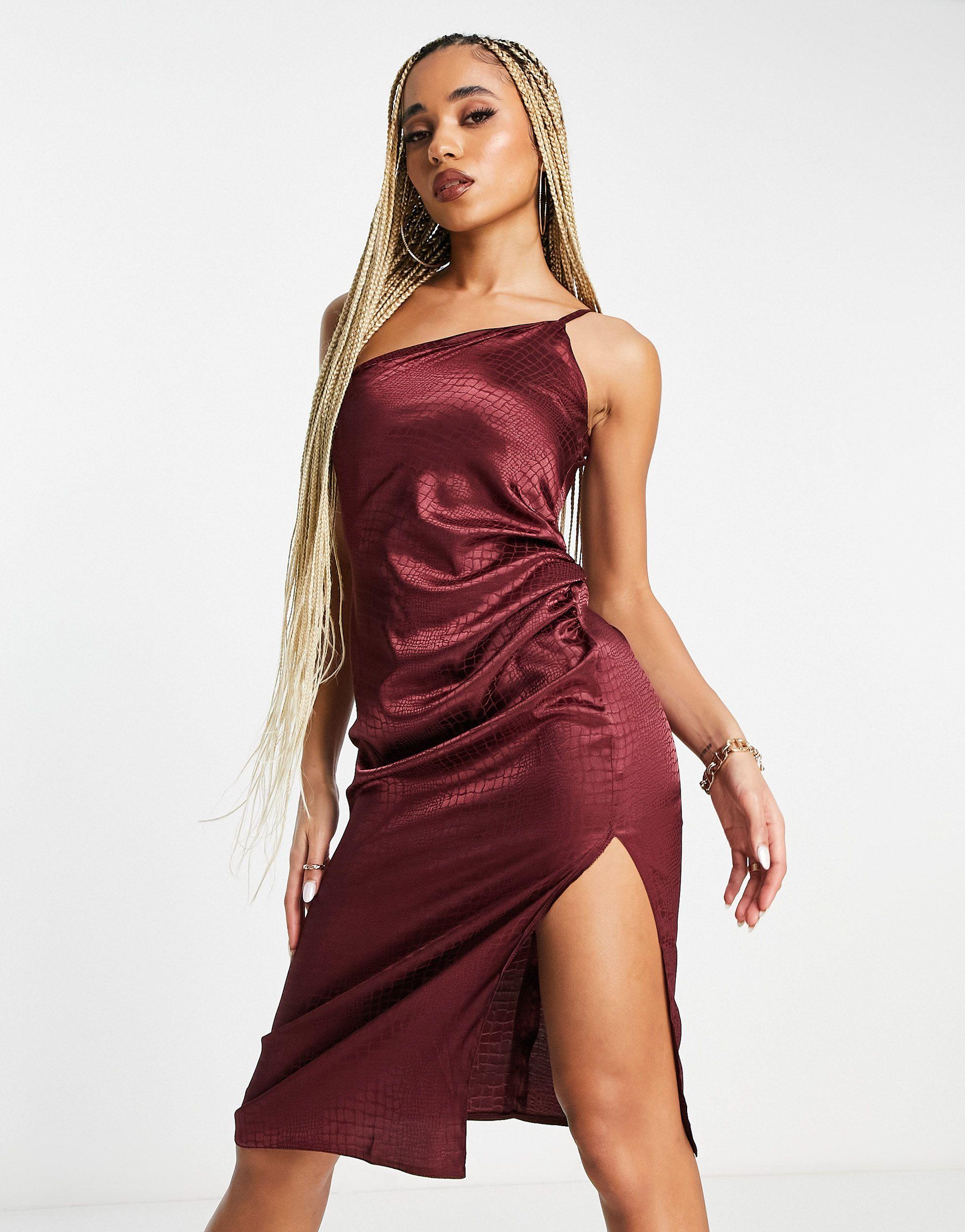 Vesper Satin One Shoulder Midi Dress In Red Lyst 4308