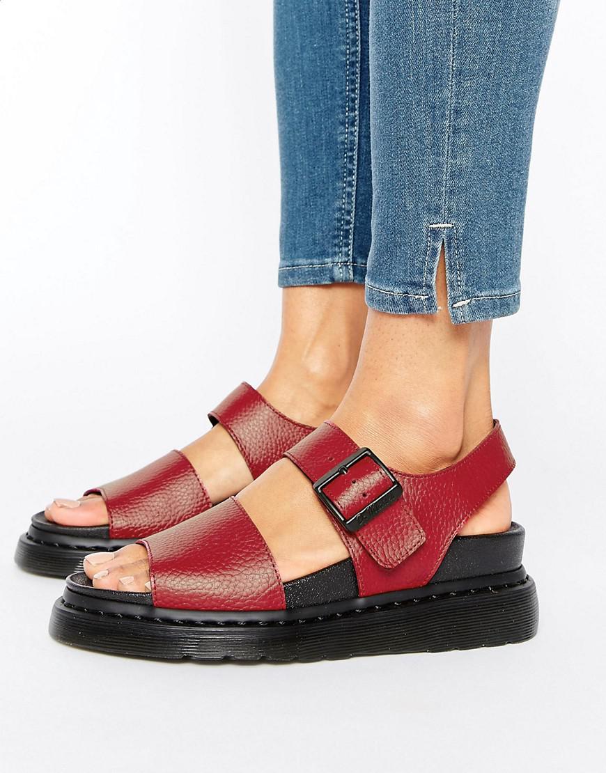 Dr. Martens Romi Red Leather Strap Flat Sandals | Lyst