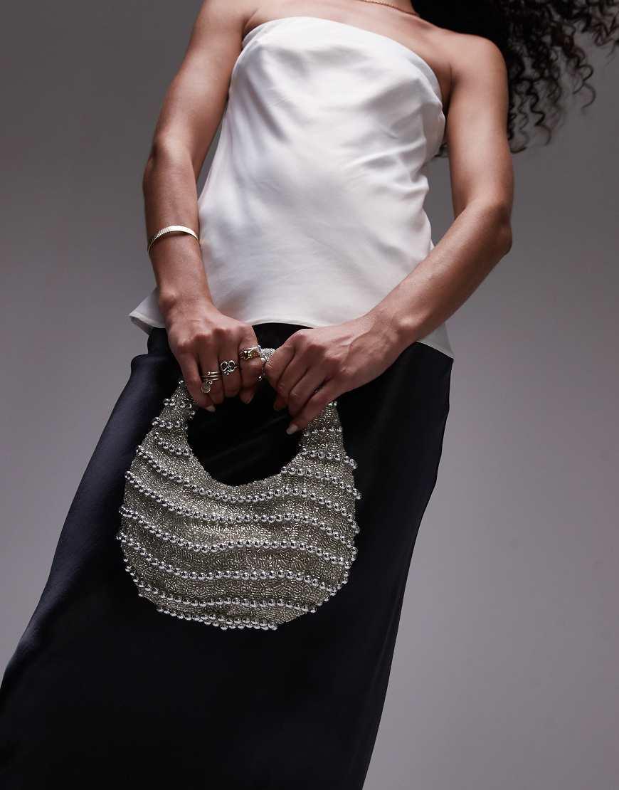 TOPSHOP Gail Beaded Grab Bag in Grey Lyst UK