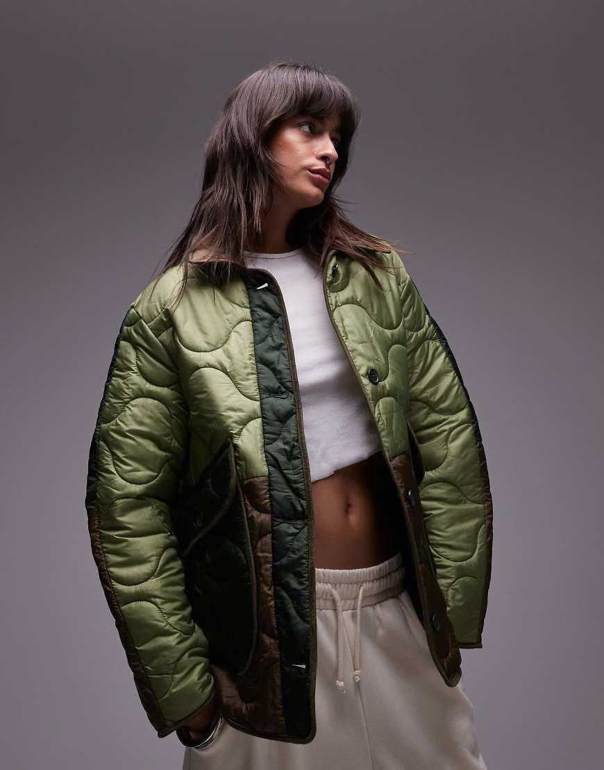 TOPSHOP Patchwork Quilted Liner Jacket in Grey Lyst UK