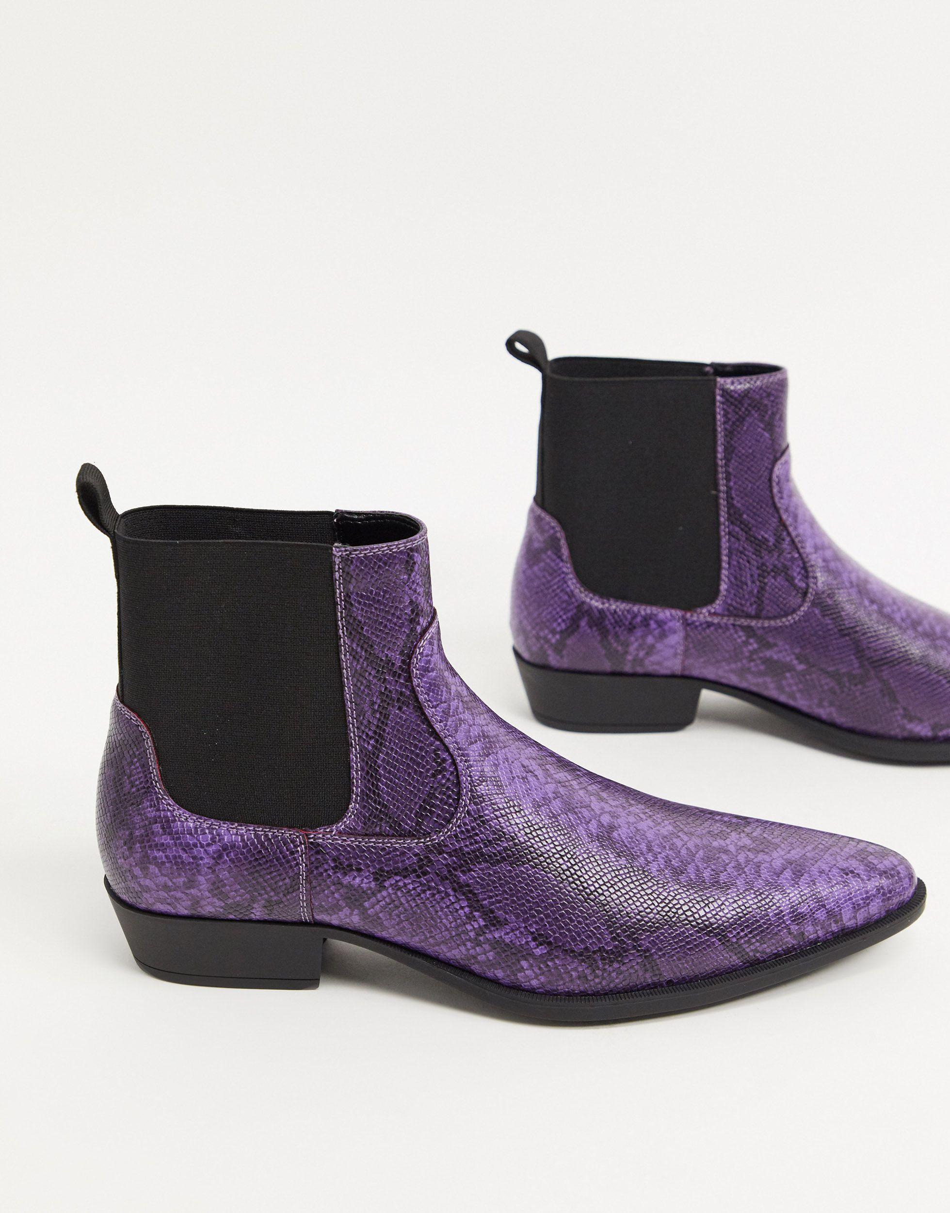 ASOS Cuban Heel Western Boots in Purple for Men - Lyst