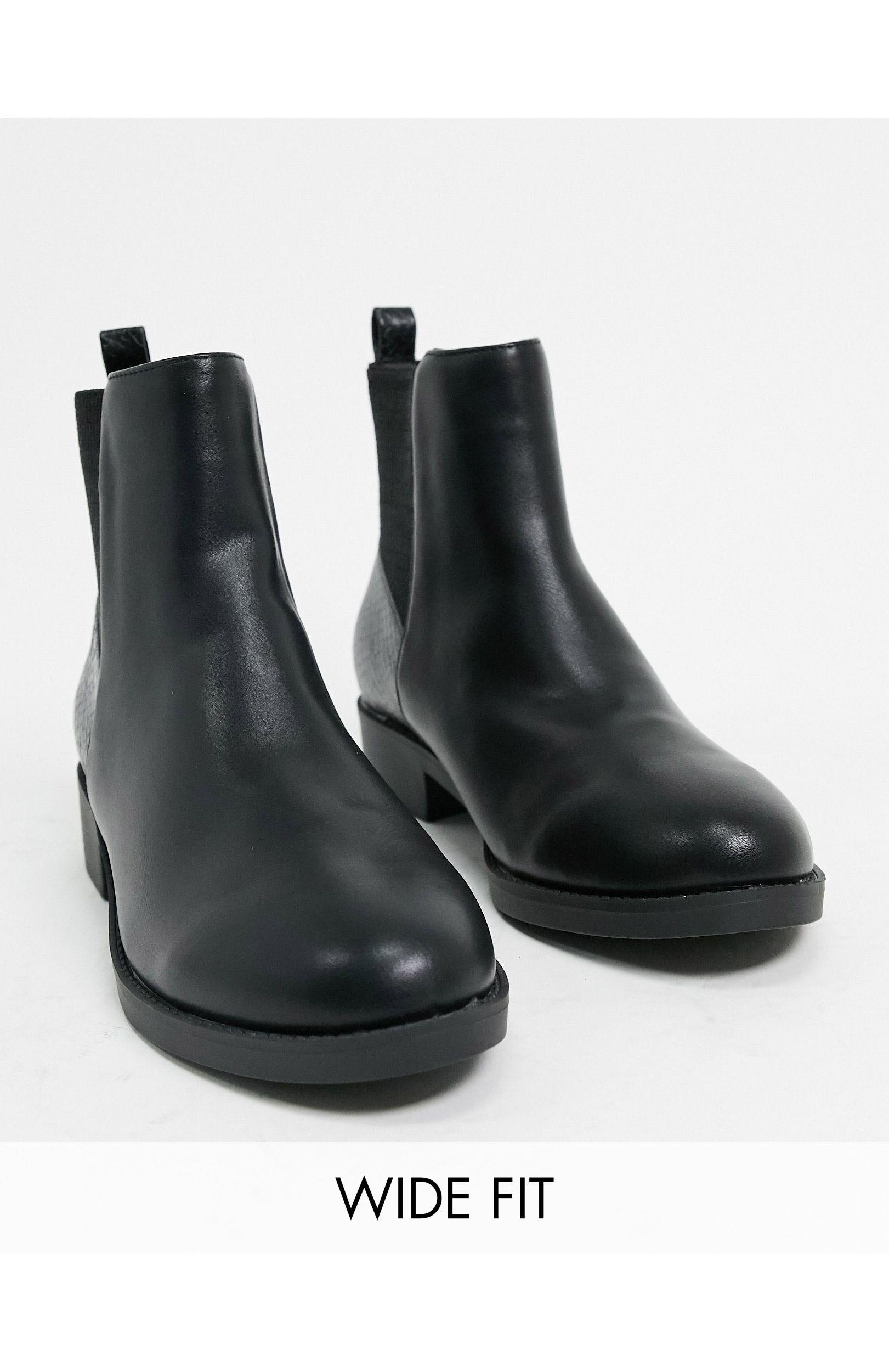 London Rebel Wide Fit Chelsea Boots in Black pu (Black) - Lyst