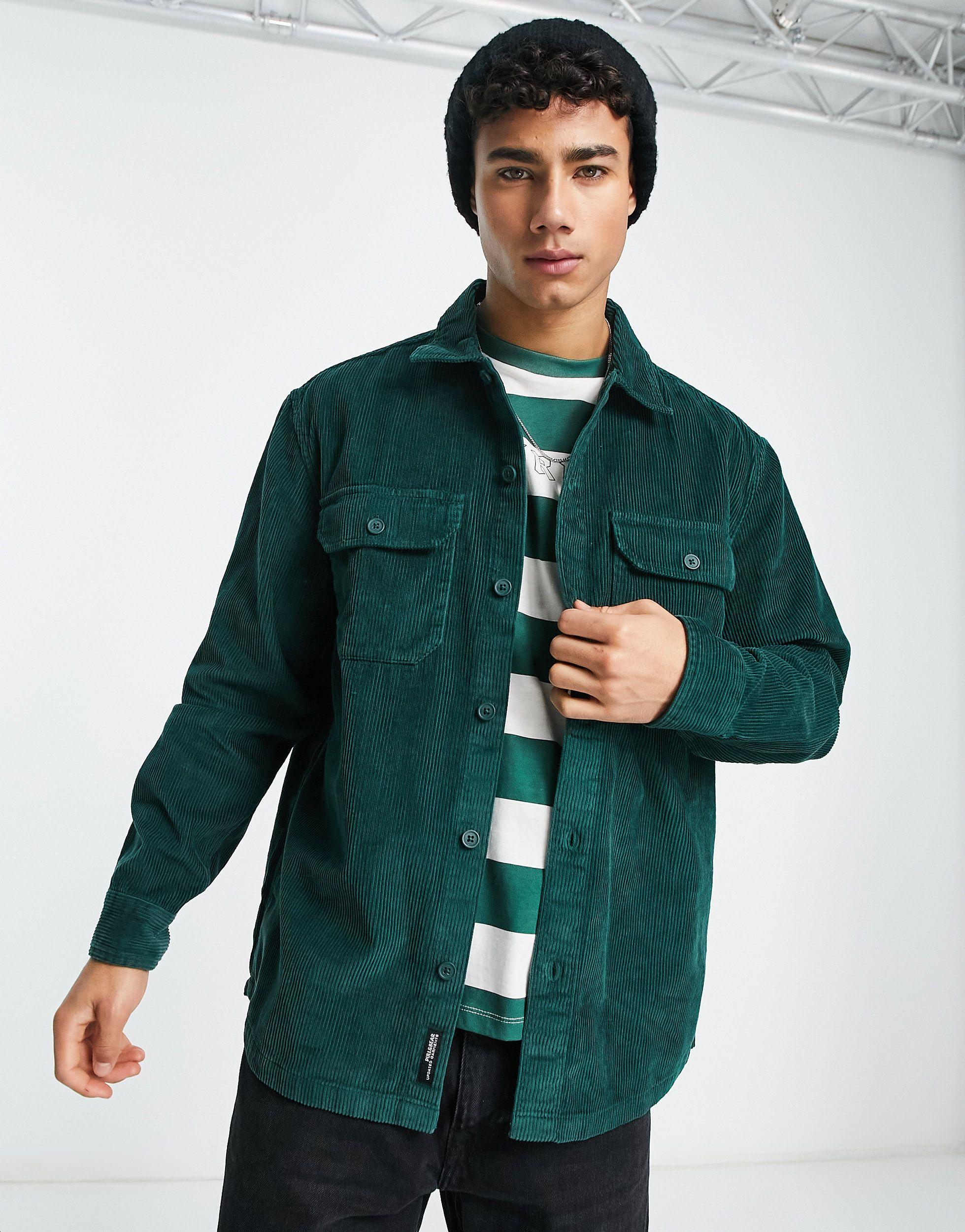 Pull&Bear Corduroy Overshirt in Green for Men | Lyst