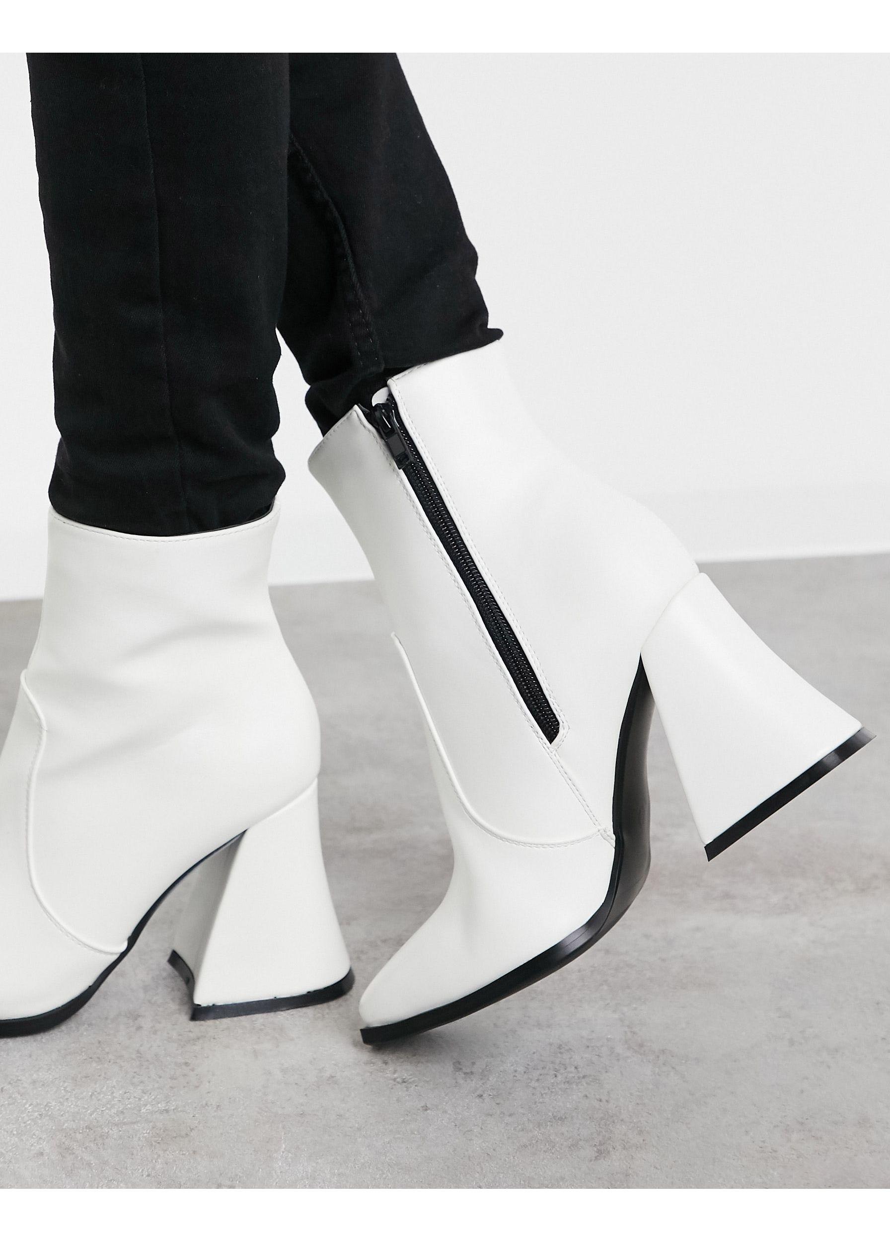 LAMODA Flared Heel Ankle Boots With Square Toe in White | Lyst