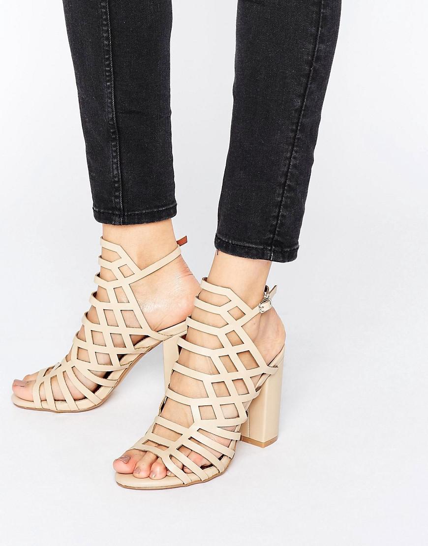 London Rebel Caged Block Heel Sandal in 