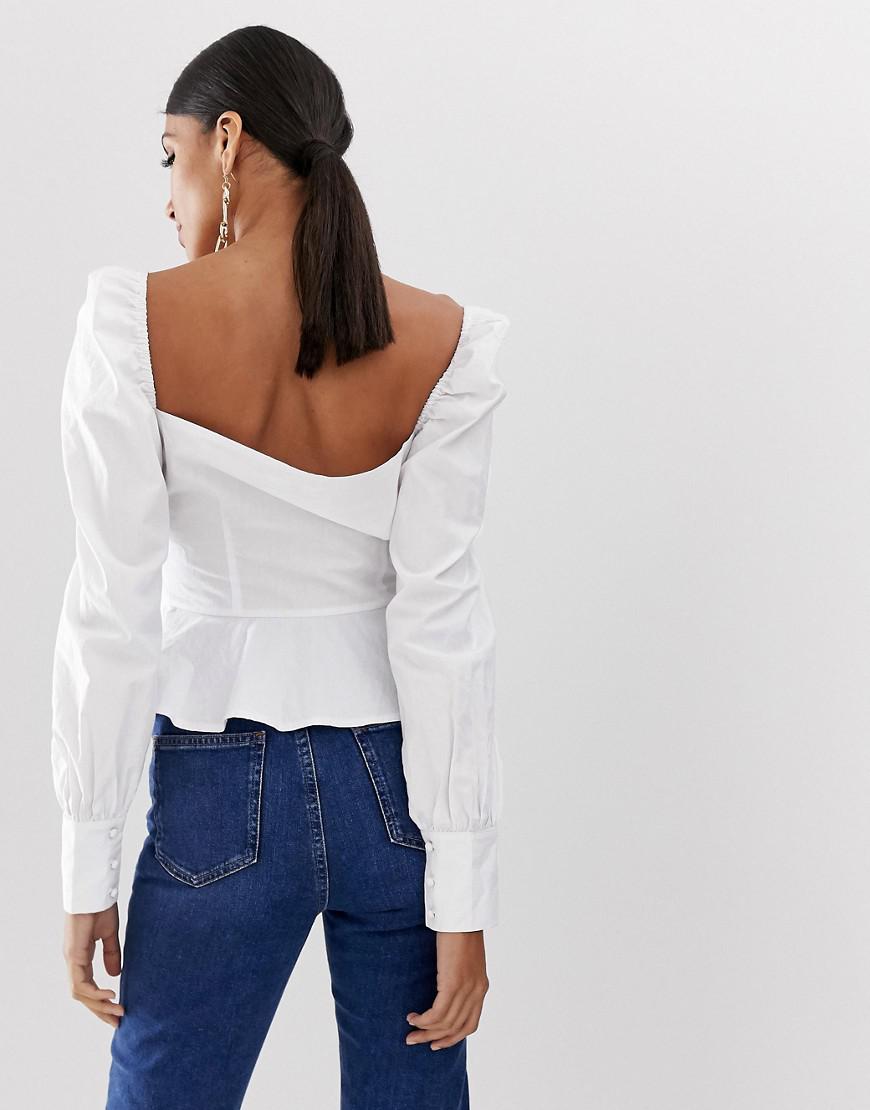 missguided square neck peplum top in white