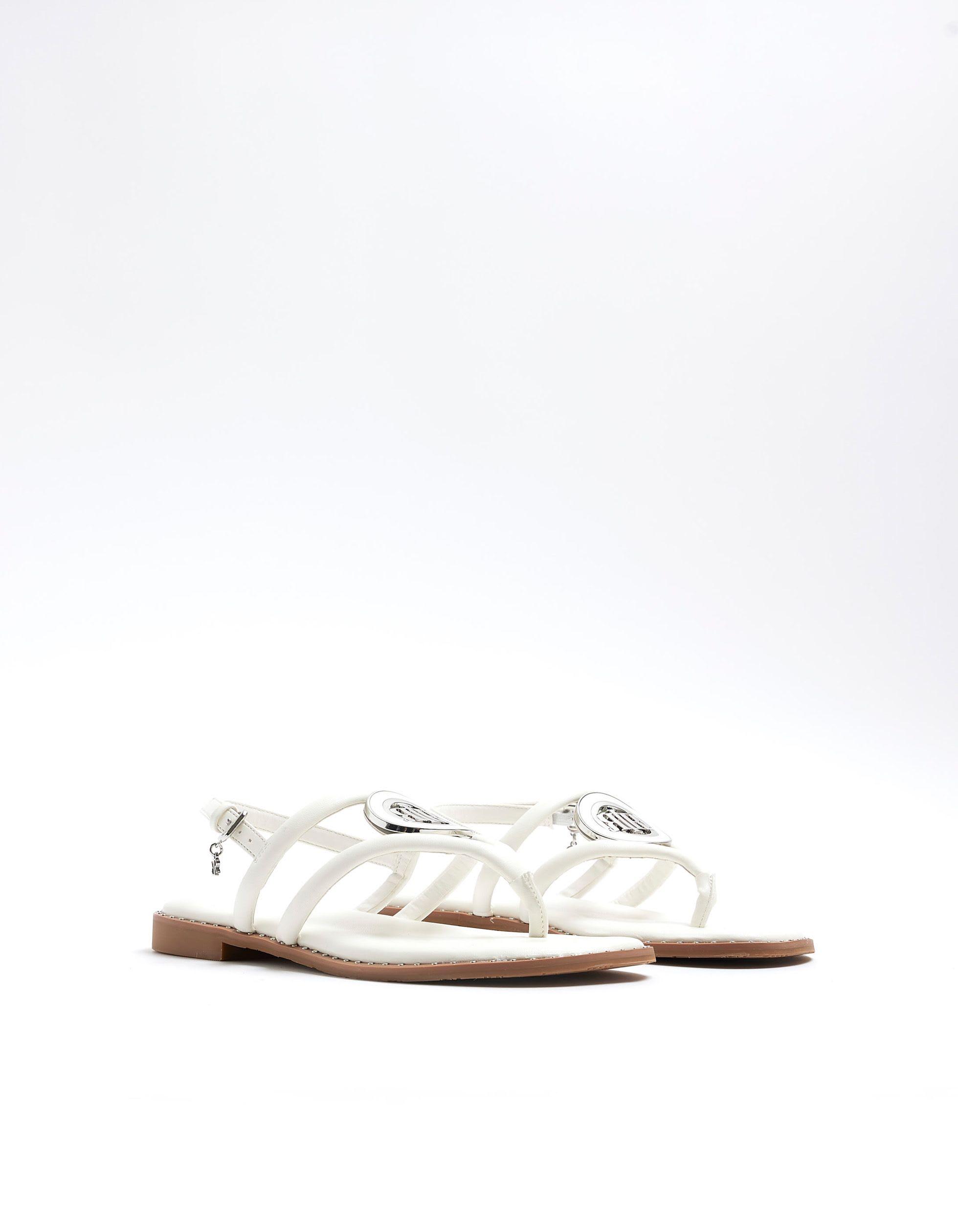 River Island Studded Flat Sandals in White Lyst UK