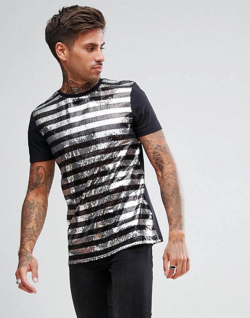 Lyst - Asos T-shirt With Sequin Stripe in Black for Men