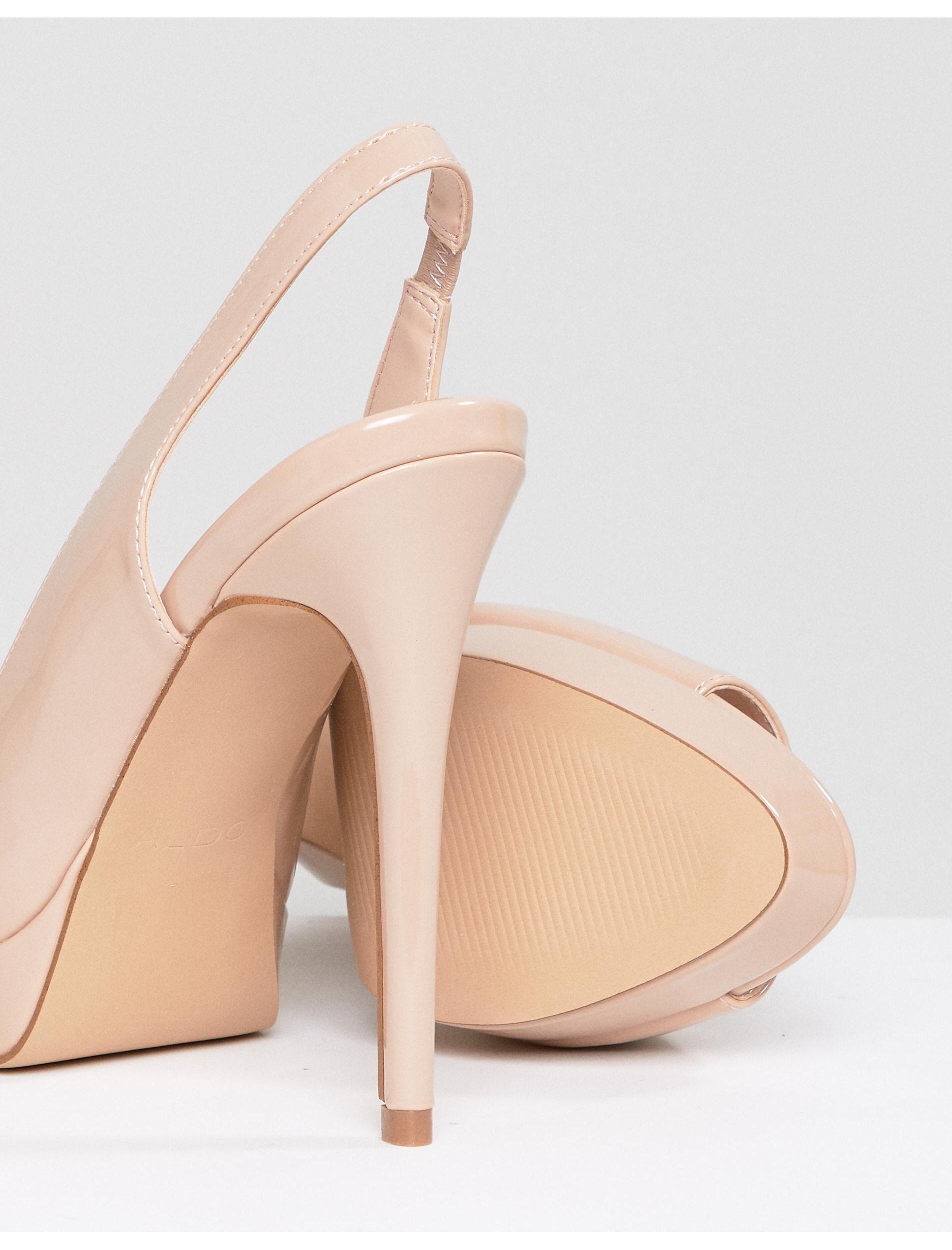 ALDO Slingback Blush Patent Platform Heeled Sandals in Natural | Lyst