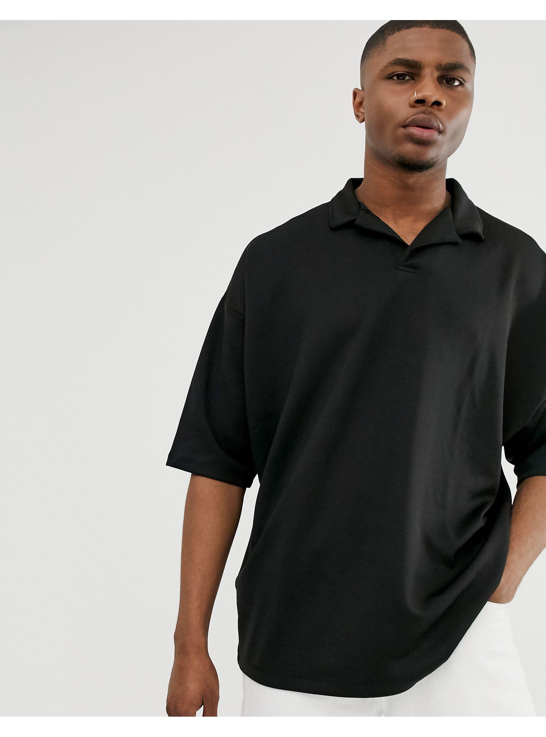 ASOS Oversized Polo Shirt With Revere Collar in Black for Men | Lyst