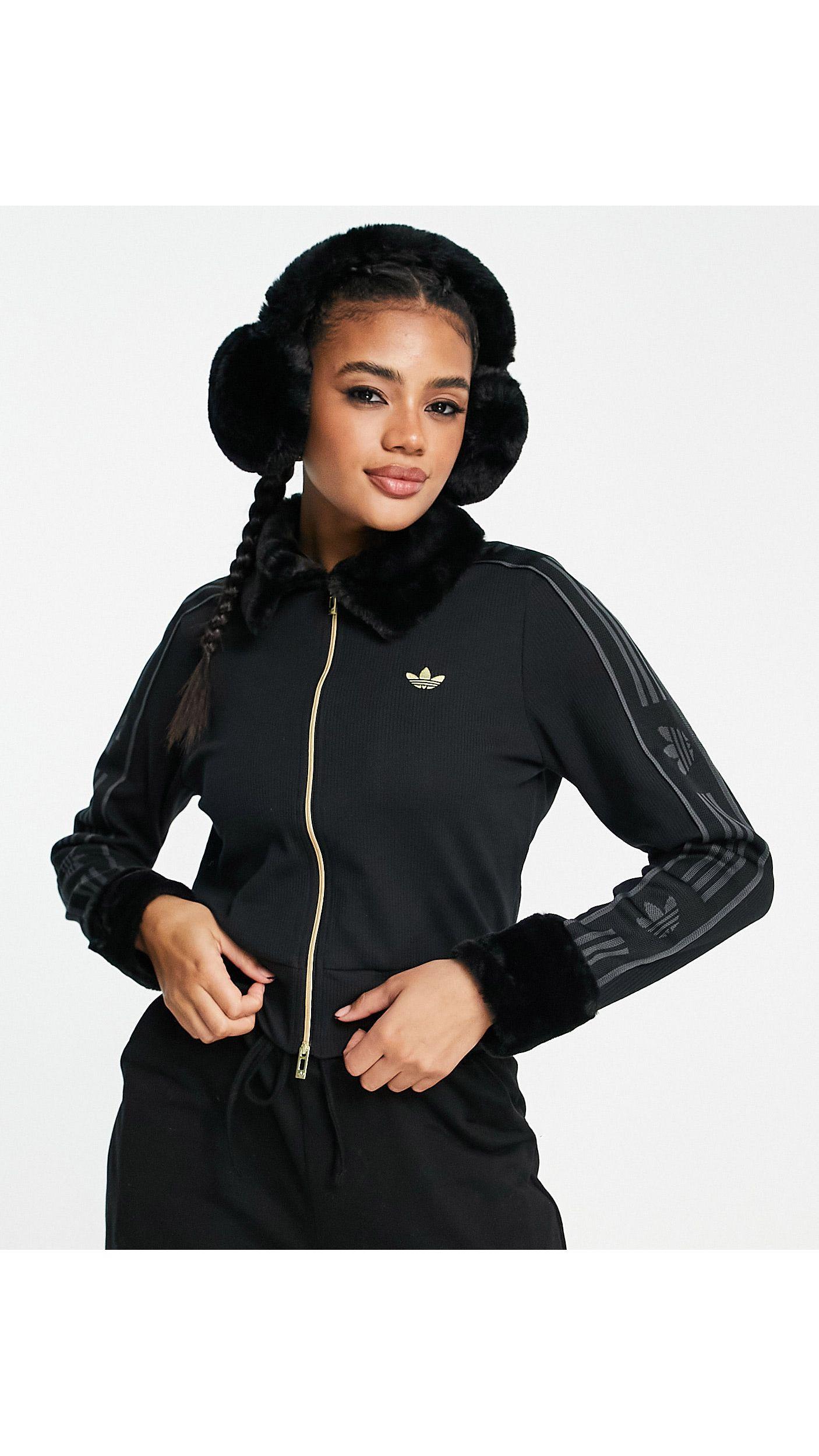 adidas Originals 'ski Chic' Rib Track Top With Fluffy Trims in Black | Lyst