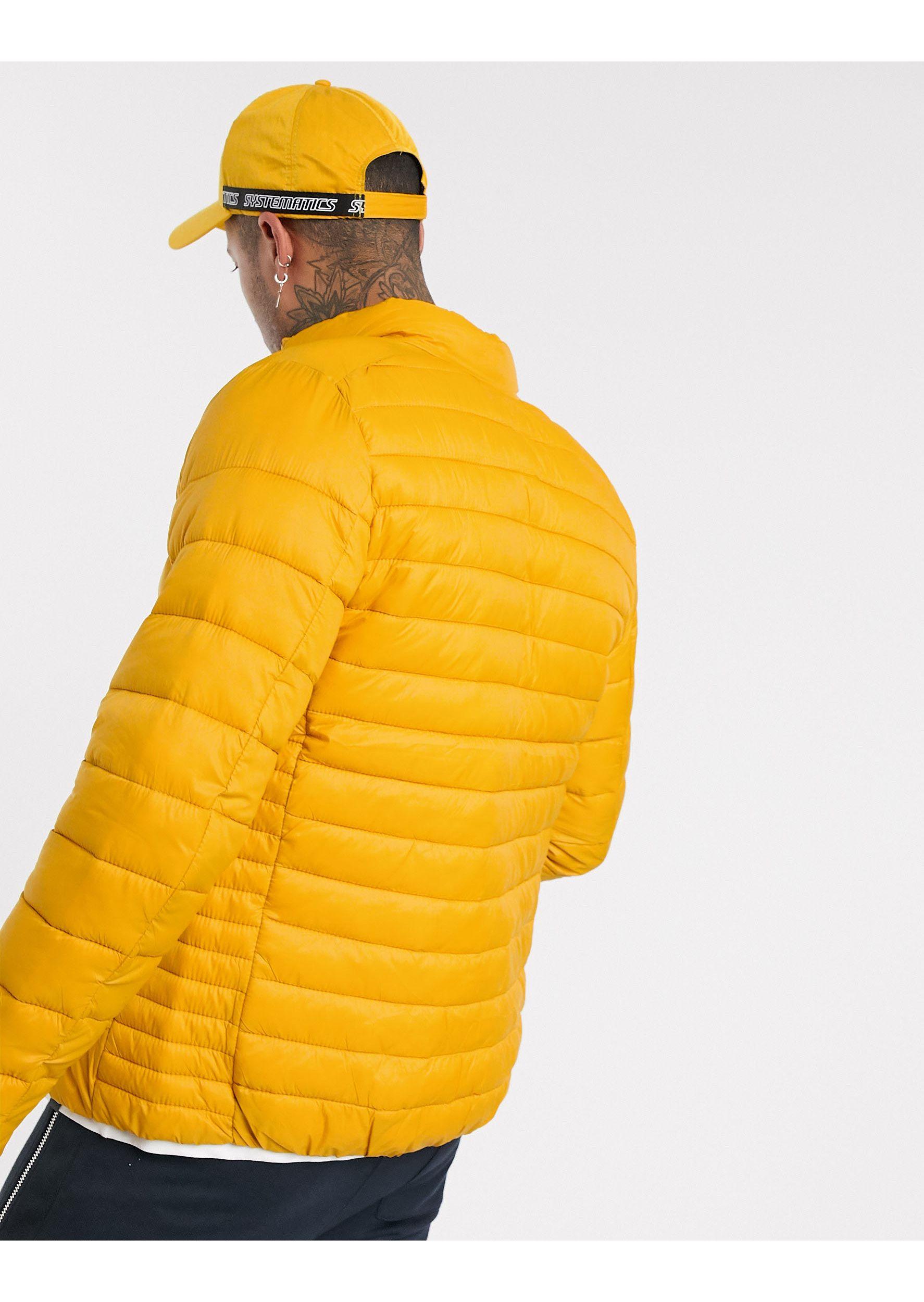 yellow lightweight puffer jacket