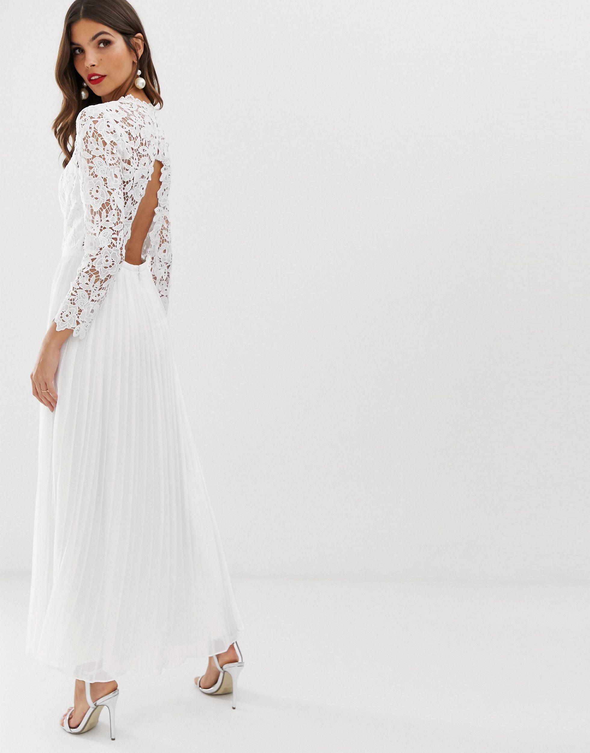 Chi chi london lace maxi dress with scalloped back in white Clearance
