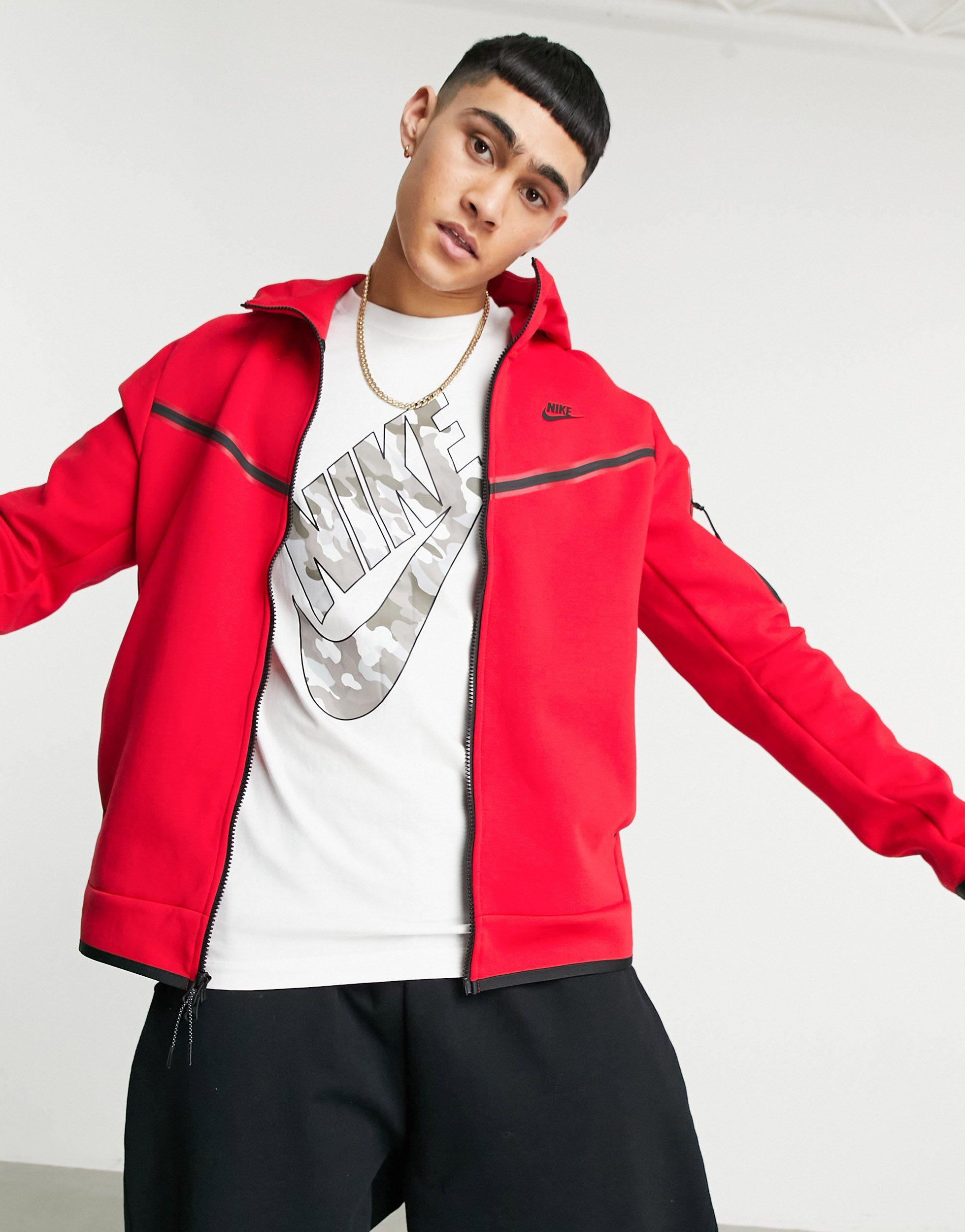 Nike Tech Fleece Full Zip Hoodie in Red for Men | Lyst