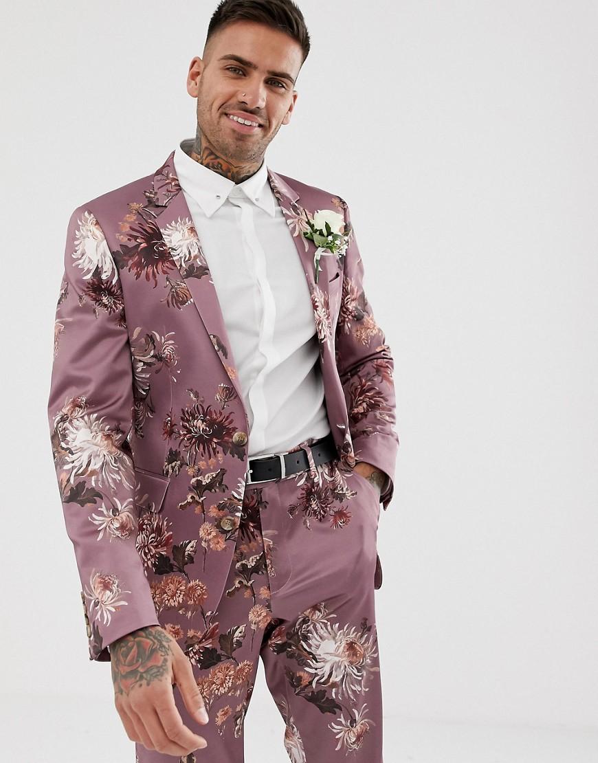 ASOS Wedding Skinny Suit Jacket With Pink Floral Print for Men | Lyst