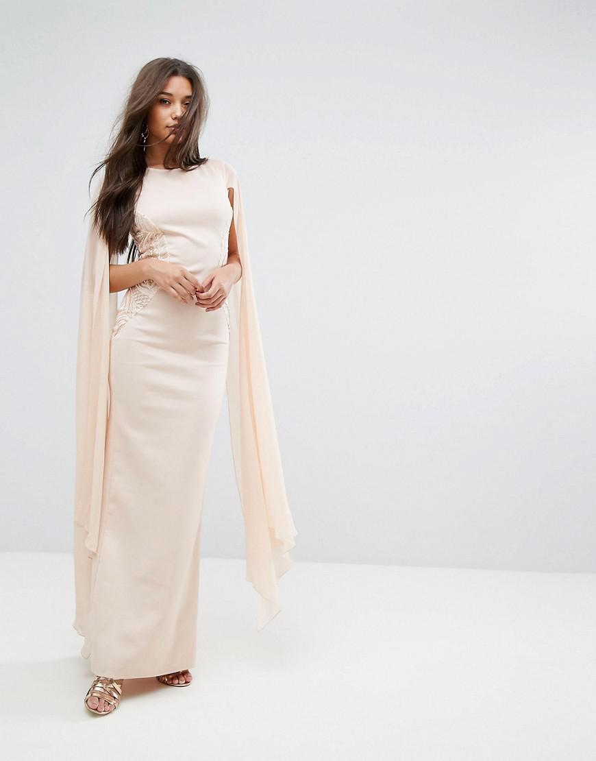 Lipsy Cape Detail Maxi Dress in Pink | Lyst