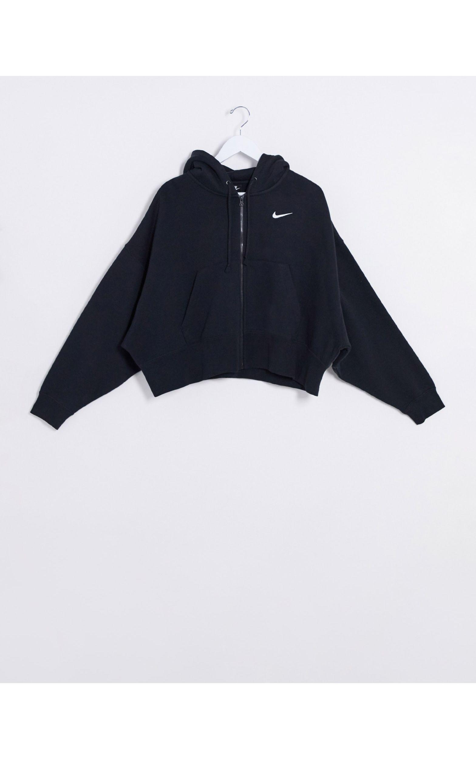 Nike Cotton Mini Swoosh Oversized Cropped Zip Through Hoodie in Black | Lyst