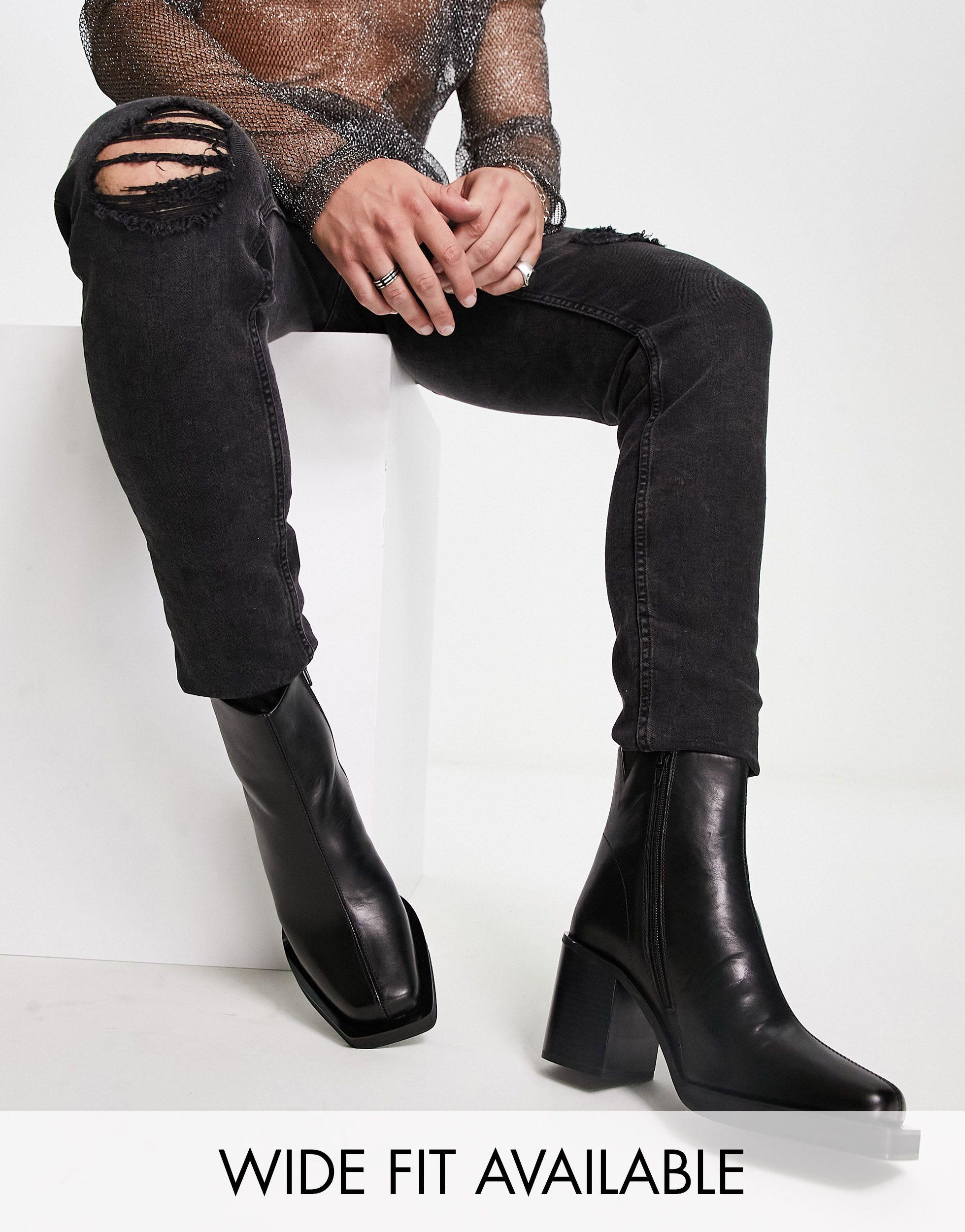 ASOS Heeled Chelsea Boots With Angled Toe in Black for Men Lyst