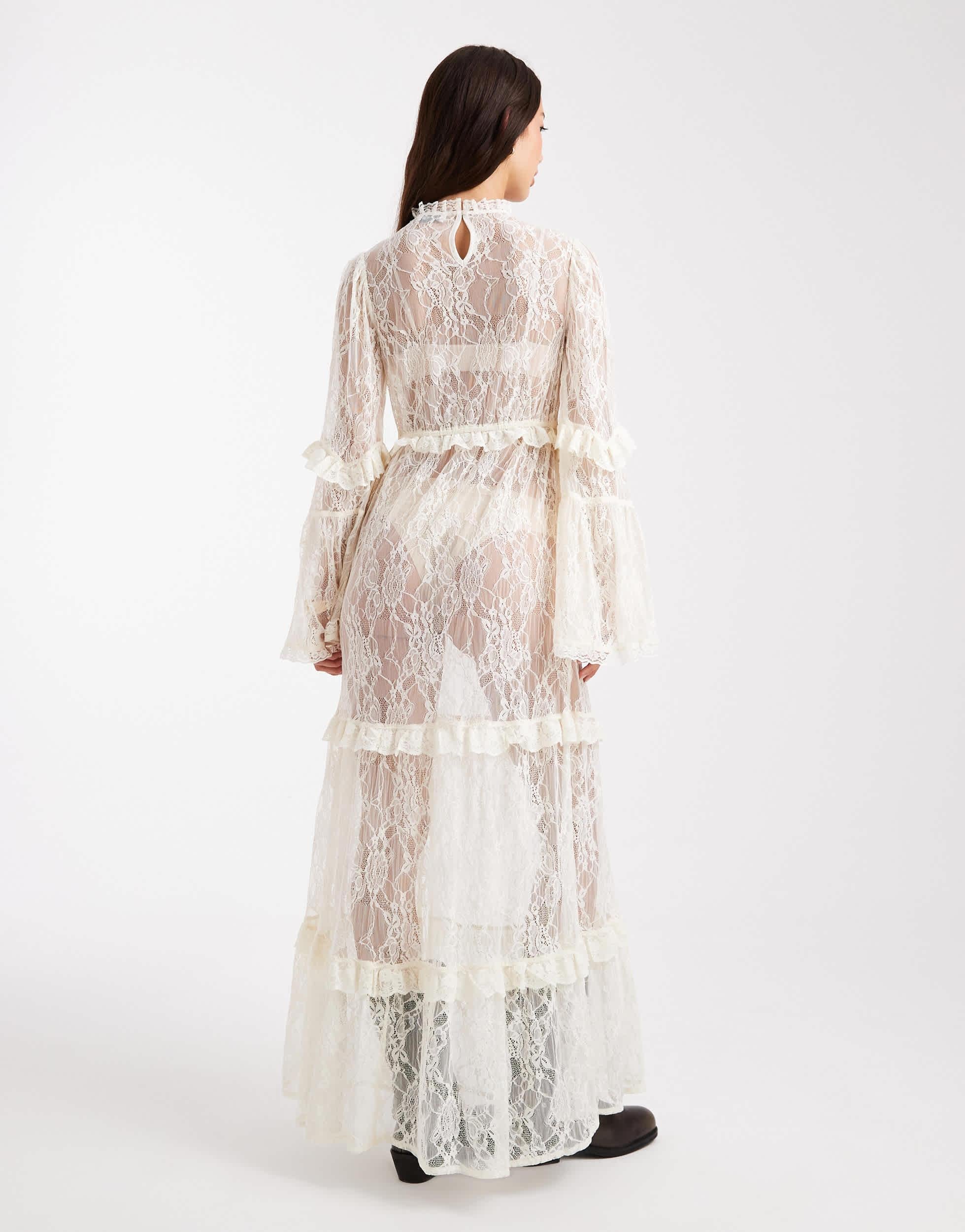 Miss Selfridge Tiered Lace Maxi Dress in White | Lyst