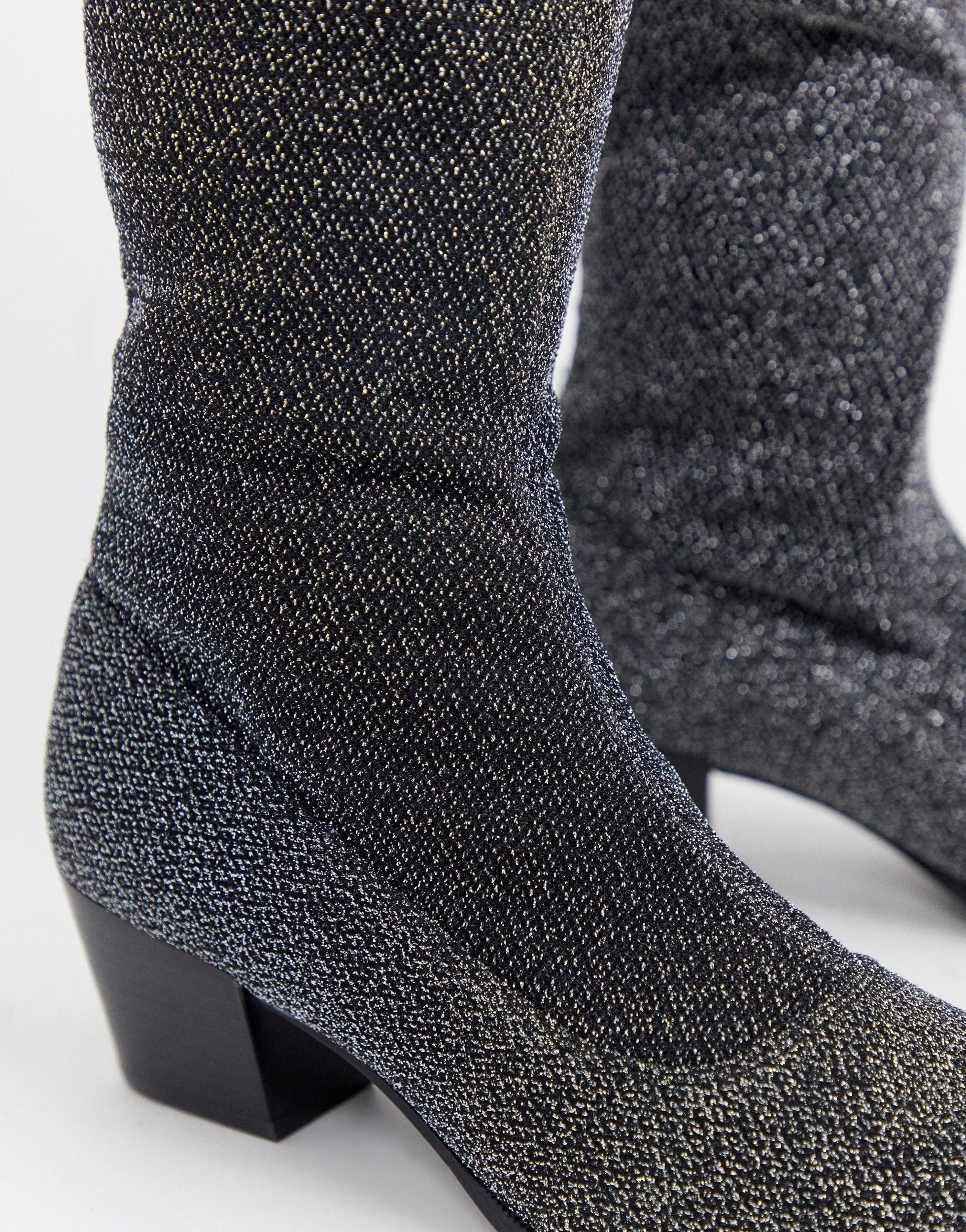 silver glitter over the knee boots