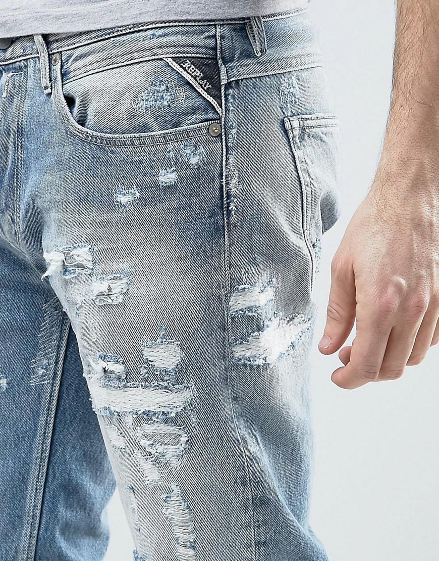 Replay Denim Ronas Slim Fit Jeans Rip And Repair Light Wash in Blue for Men  - Lyst