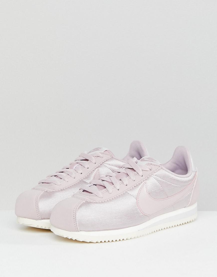 nike cortez trainers in pink nylon